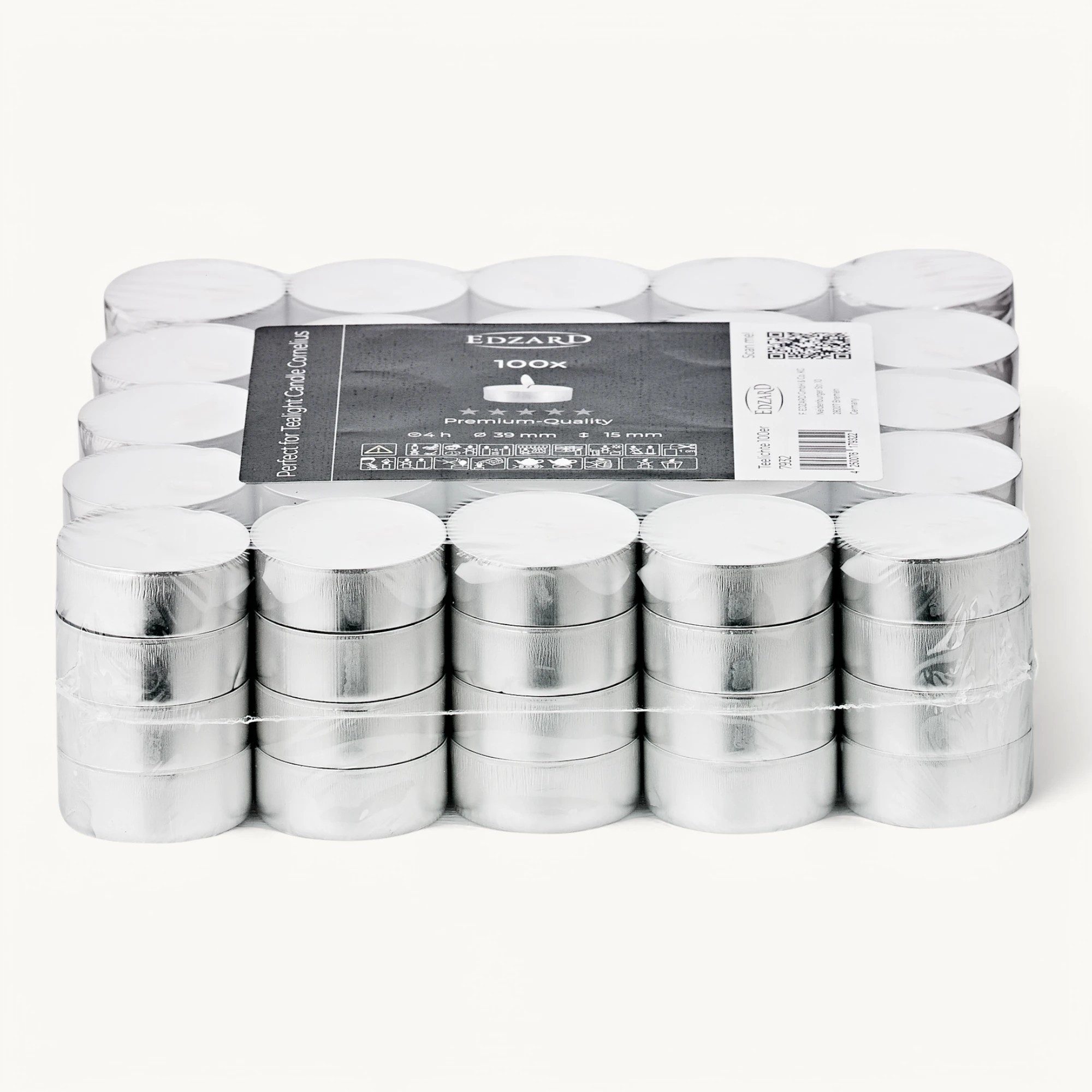 EDZARD Teelicht Teelichter 100 Stück Ø 39 mm Premium Wachs im Alu-Cup (Set), Kerzen-Set aus Premium Wachs mit Alu-Cup, Wachskerze ohne Duft – Bild 2 von 4