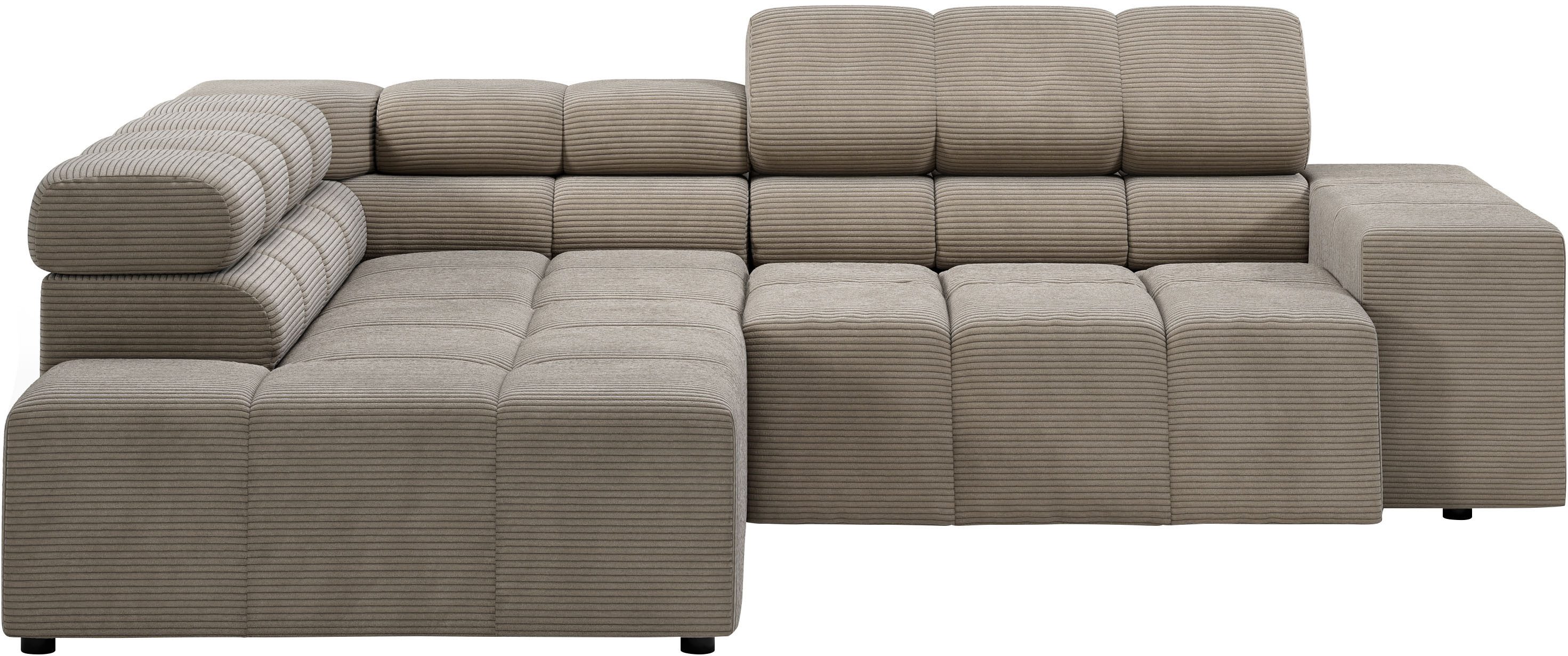 Home affaire Ecksofa Ancona, incl. Kopfteilverstellung + 3 Zierkissen, L-Form, Breite 249cm, wahlweise motorische Sitztiefenverstellung, B/T(H: 249/215/70 cm
