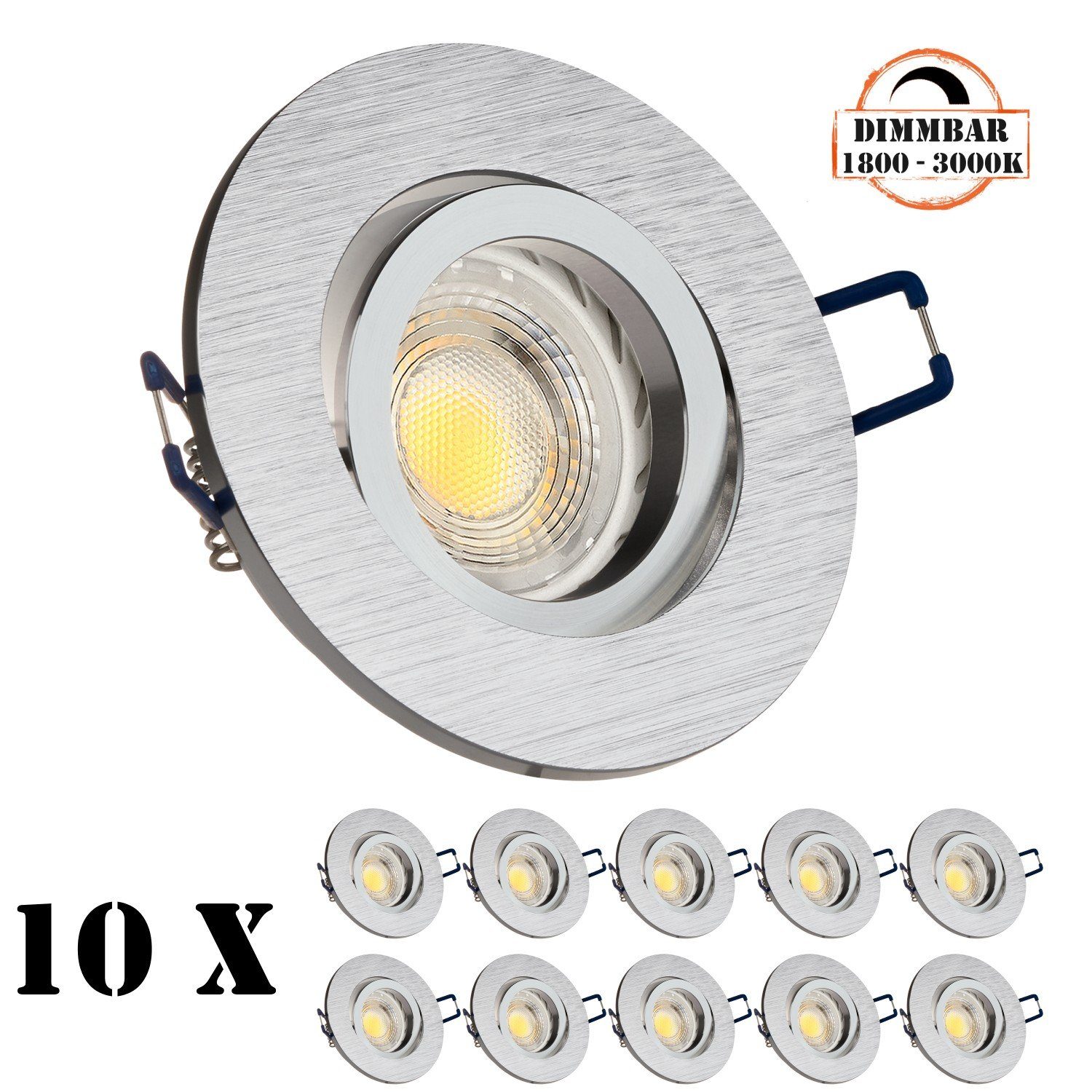 5,5W Set LED gebürstet mit Einbaustrahler in 10er GU10 LED Einbaustrahler LED v LEDANDO aluminium
