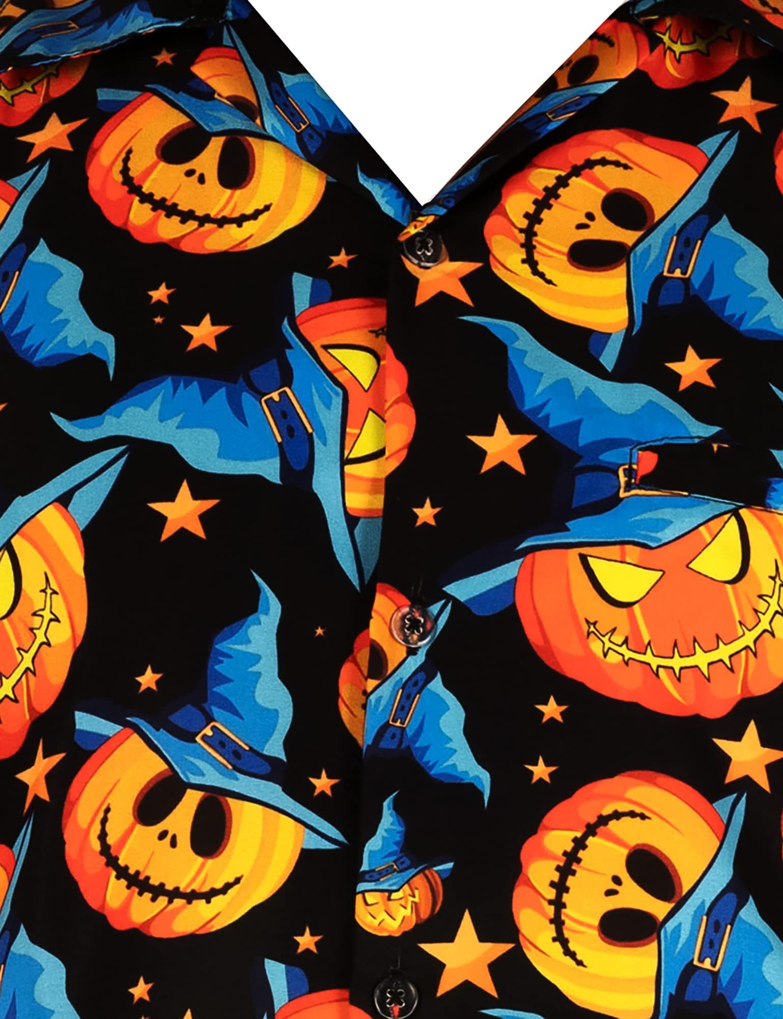 King Kameha Hawaiihemd Halloween Pumpkin Hat Hawaii-Hemd Kurzarm Front-Tasche Unisex