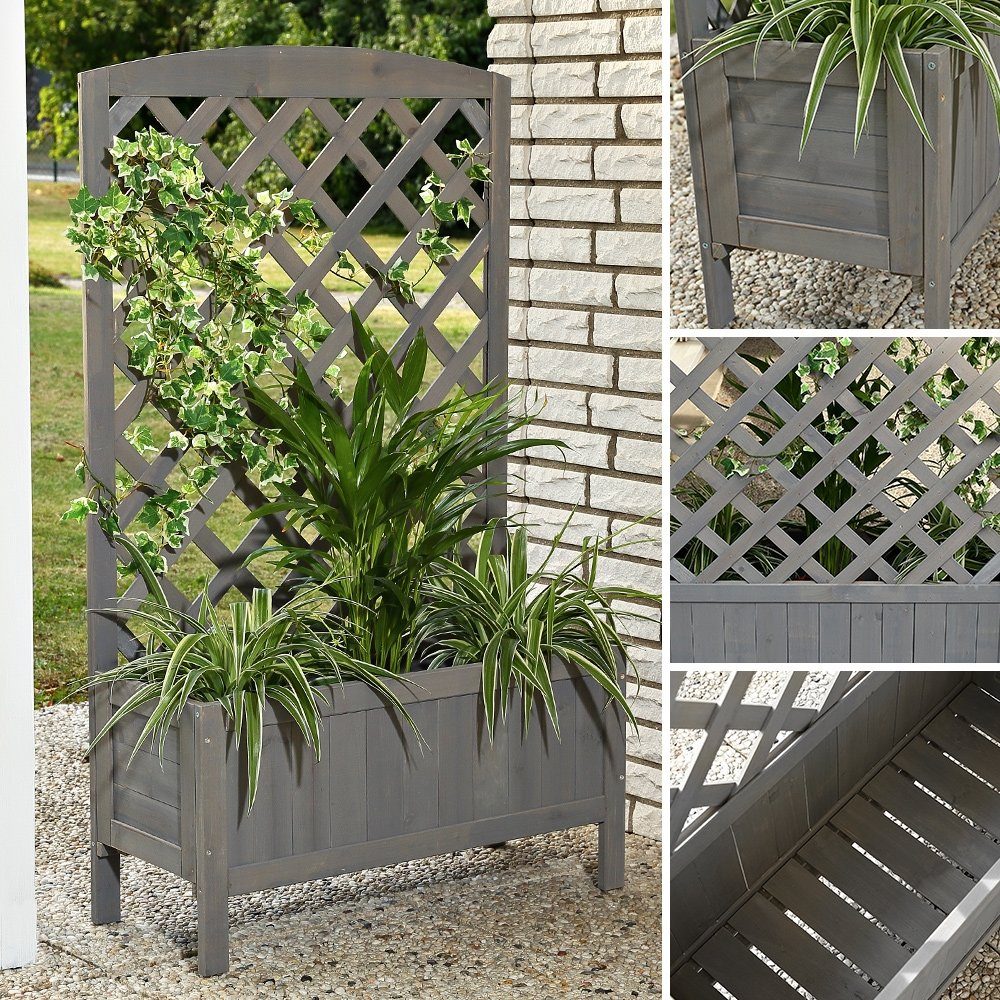 Melko Blumenkasten Rankkasten Blumenkasten Rankgitter Holz Grau 72x30x120 cm Rankhilfe (Stück), Rankhilfe