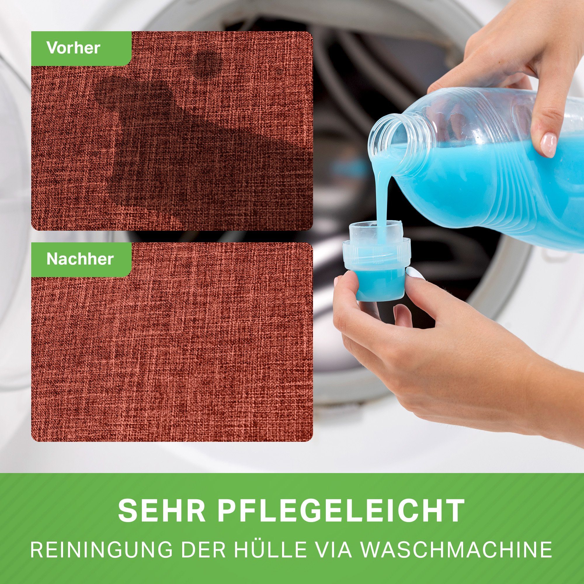 Bean (Indoor Sitzsack Waschbar), Liegekissen mit Drinnen Cherry Lounge Weich EPS-Perlen Bodenkissen Kuschelig Riesensitzsack Home-Linen Stoff und Rot Sitzkissen Green Füllung, Pouf