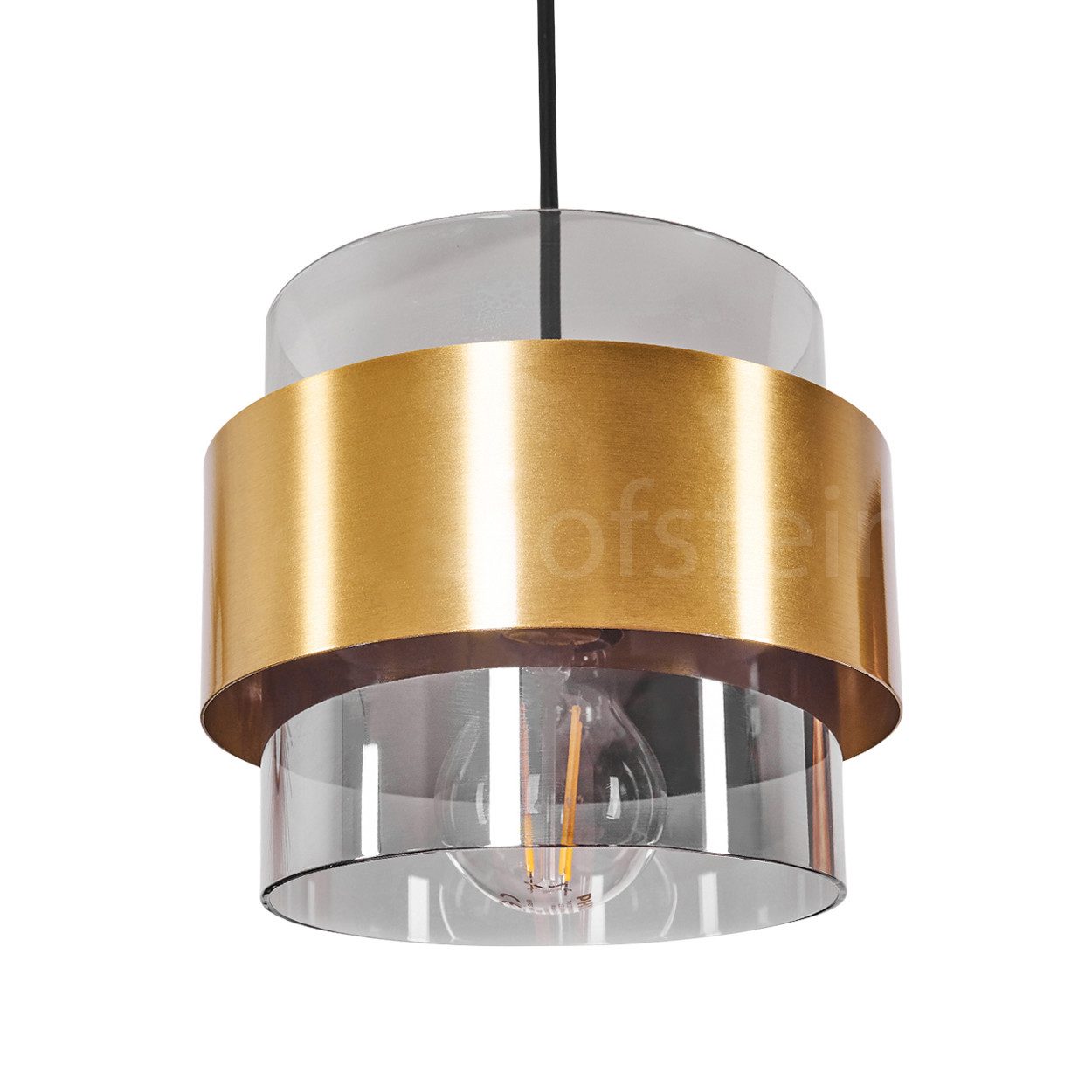 hofstein Hängeleuchte »Chiasottia« Deckenlampe aus Metall, Schwarz/Messing, Rauchglasschirm, ohne Leuchtmittel, moderne Pendelleuchte, 1xE27, Höhe max. 123cm