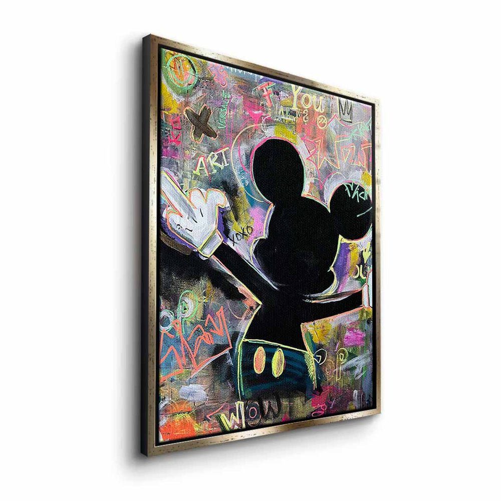 DOTCOMCANVAS® Leinwandbild, Leinwandbild Pop goldener Rahmen mit Art sweet Maus expression Micky Comic Rah premium