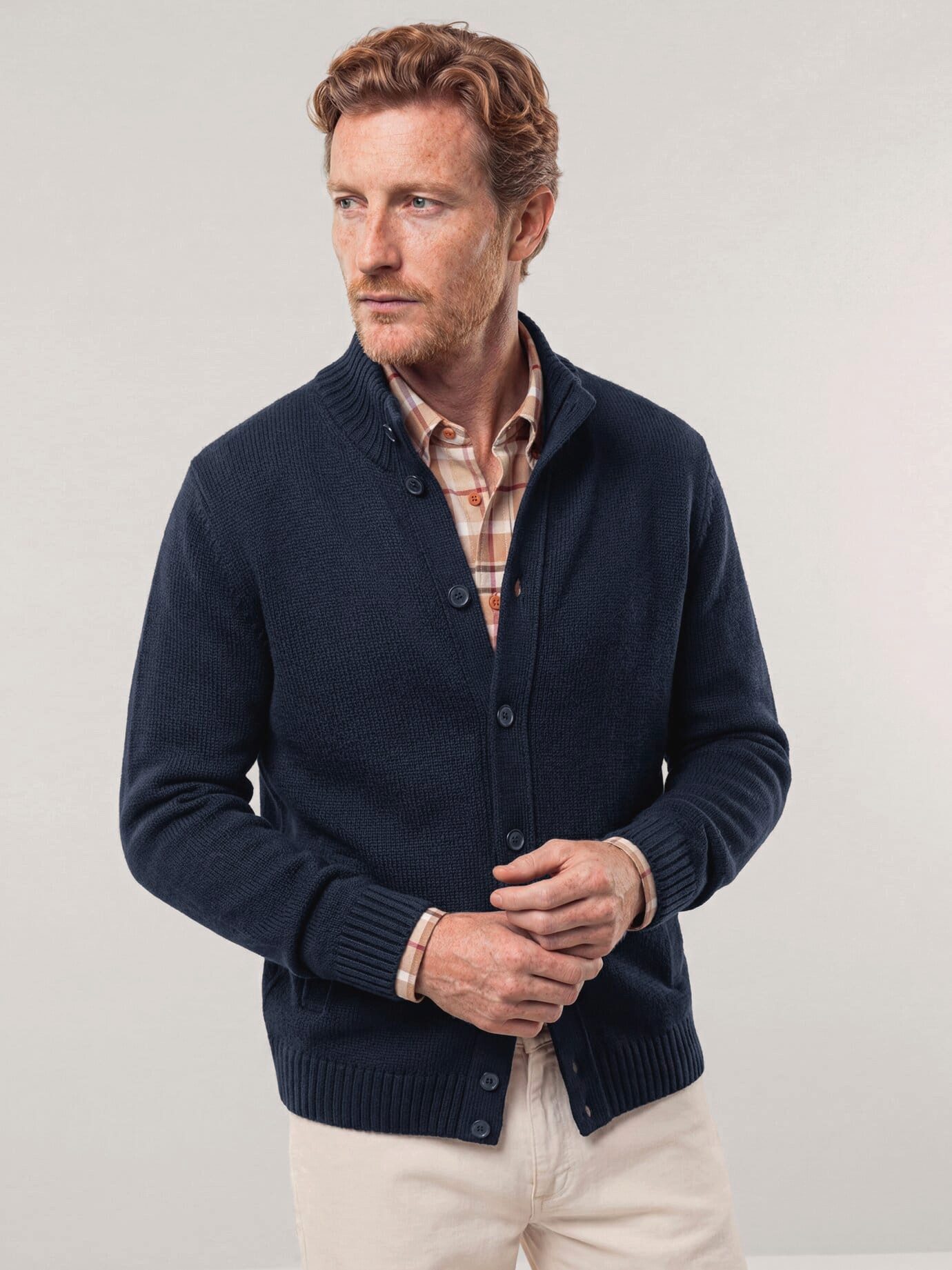 Walbusch Strickjacke Herren Strick-Blouson mit Merinowolle Stehkragen, modern, pflegeleicht