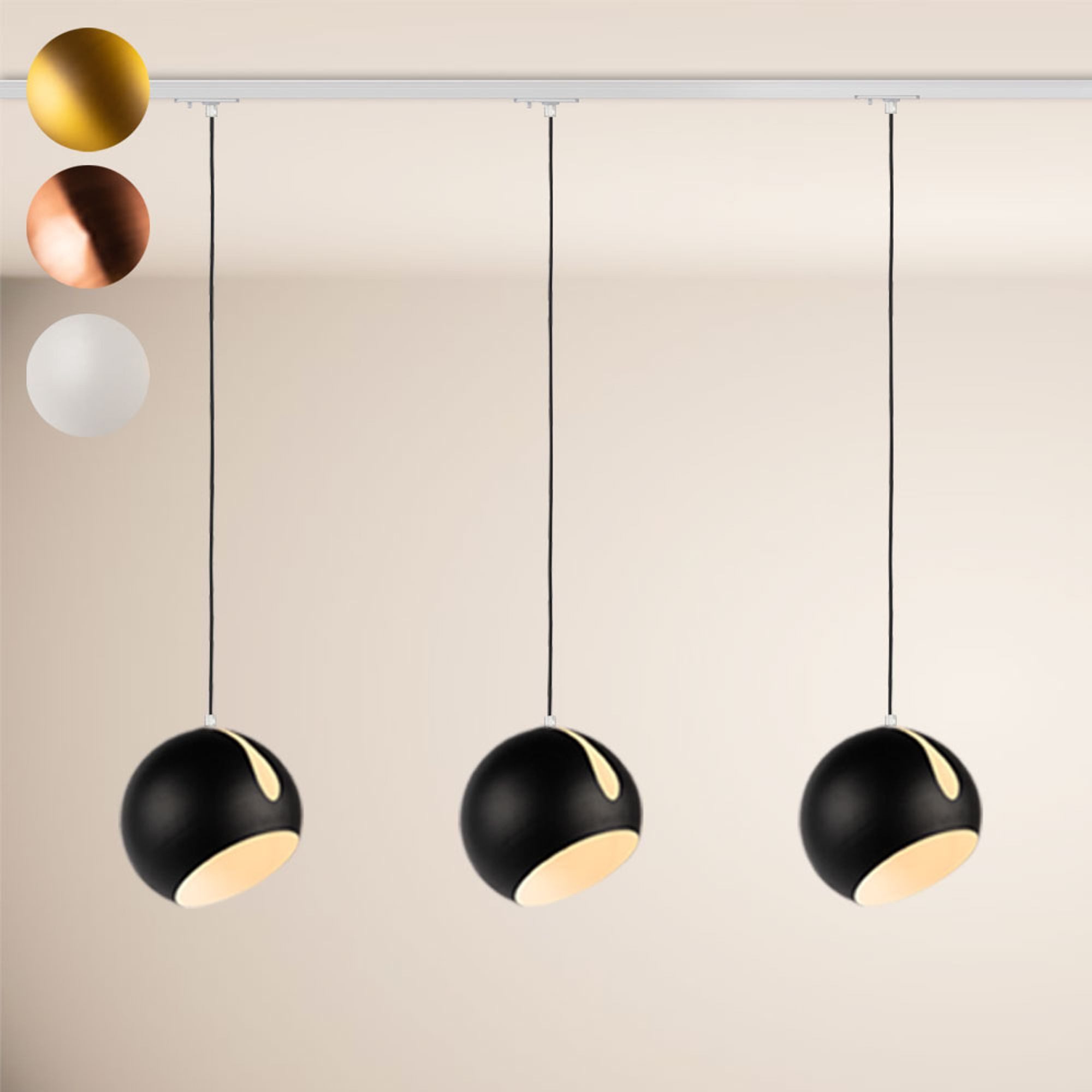 s.luce Pendelleuchte Ball Esstisch-Hängeleuchte 1-Phasen-Schiene 200cm Ø30cm Mittel Gold