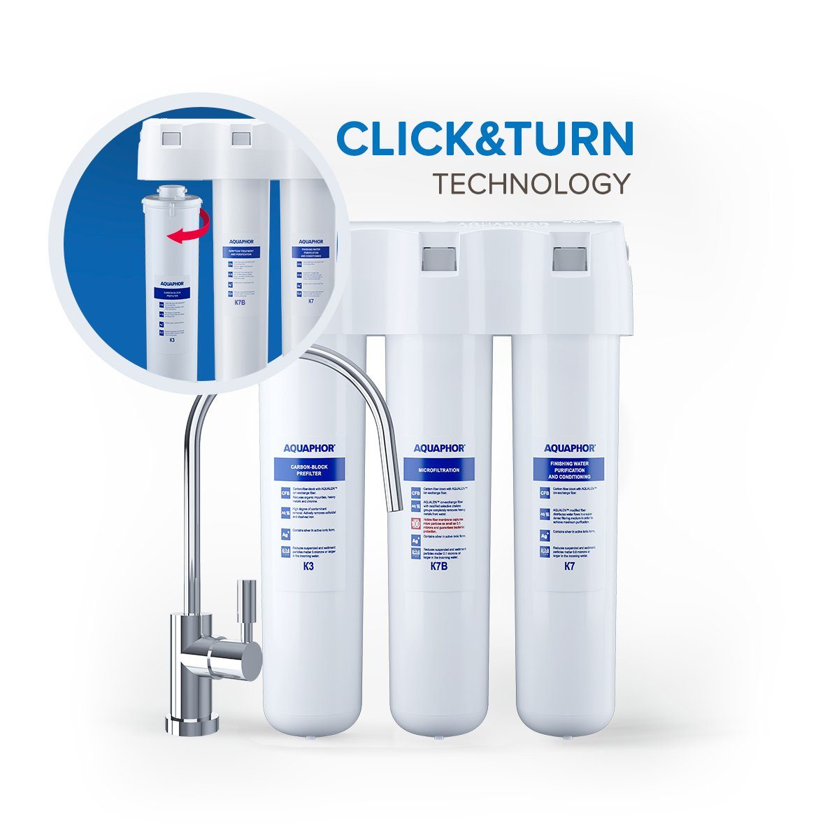 AQUAPHOR Wasserfilter K7 mit AQUALEN®-Technologie, Zubehör für AQUAPHOR Crystal, ECO, ECOH, Solo, Filtert Partikel bis zum 0,8 µm.