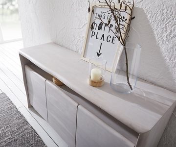 DELIFE Sideboard Live-Edge, 147 cm Akazie White Washed 3 Türen 1 Fach Massiv Sideboard