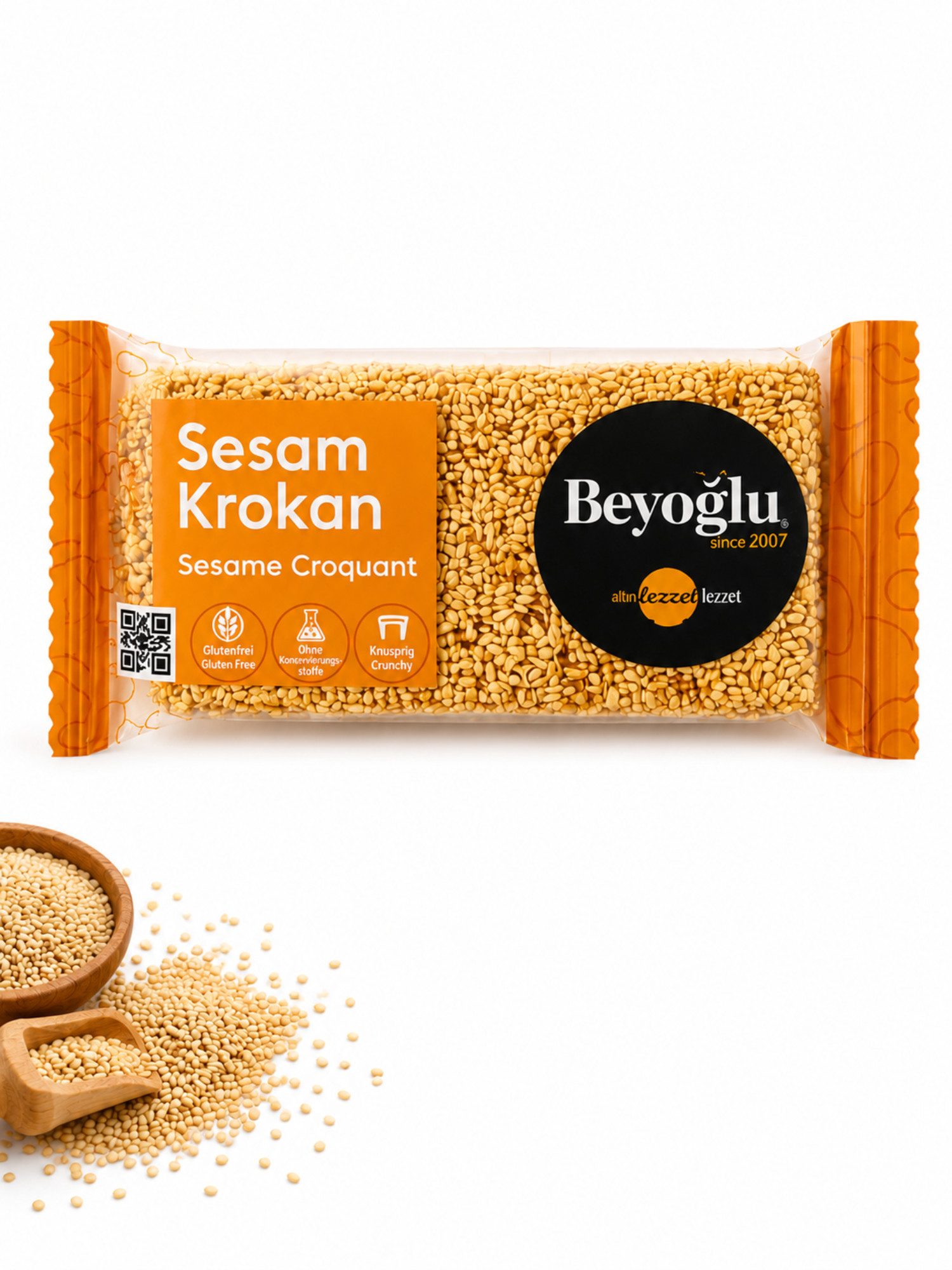 Beyoglucitiri Cerealien Beyoğlu Sesam Krokant 40 g – glutenfrei und knusprig, 1 x 1 St., Glutenfrei; Knusprig; Ohne Konservierungsstoffe; Mit 67 % Sesam