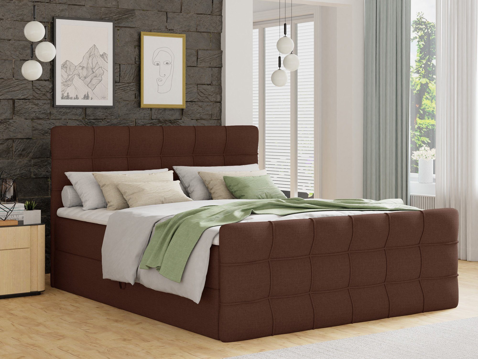 Sofnet Boxbett Best Lux (mit zwei Bettkästen, Bonell-Matratze und Topper), Doppelbett, Polsterbett mit Kopfteil und Fußteil, Boxspringbett