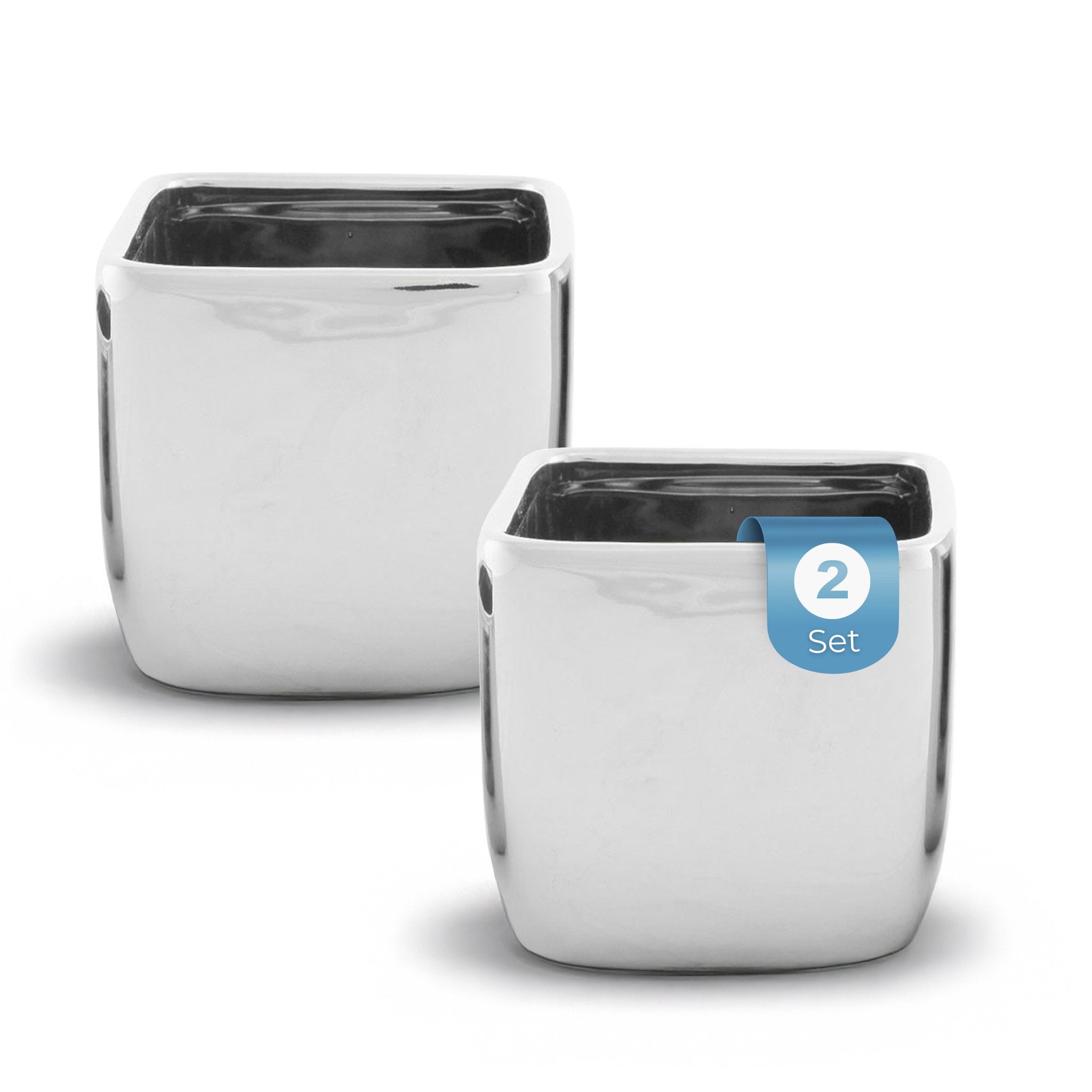 matches21 HOME & HOBBY Blumentopf Eckige Keramik Blumentöpfe in silberfarbe günstig online kaufen