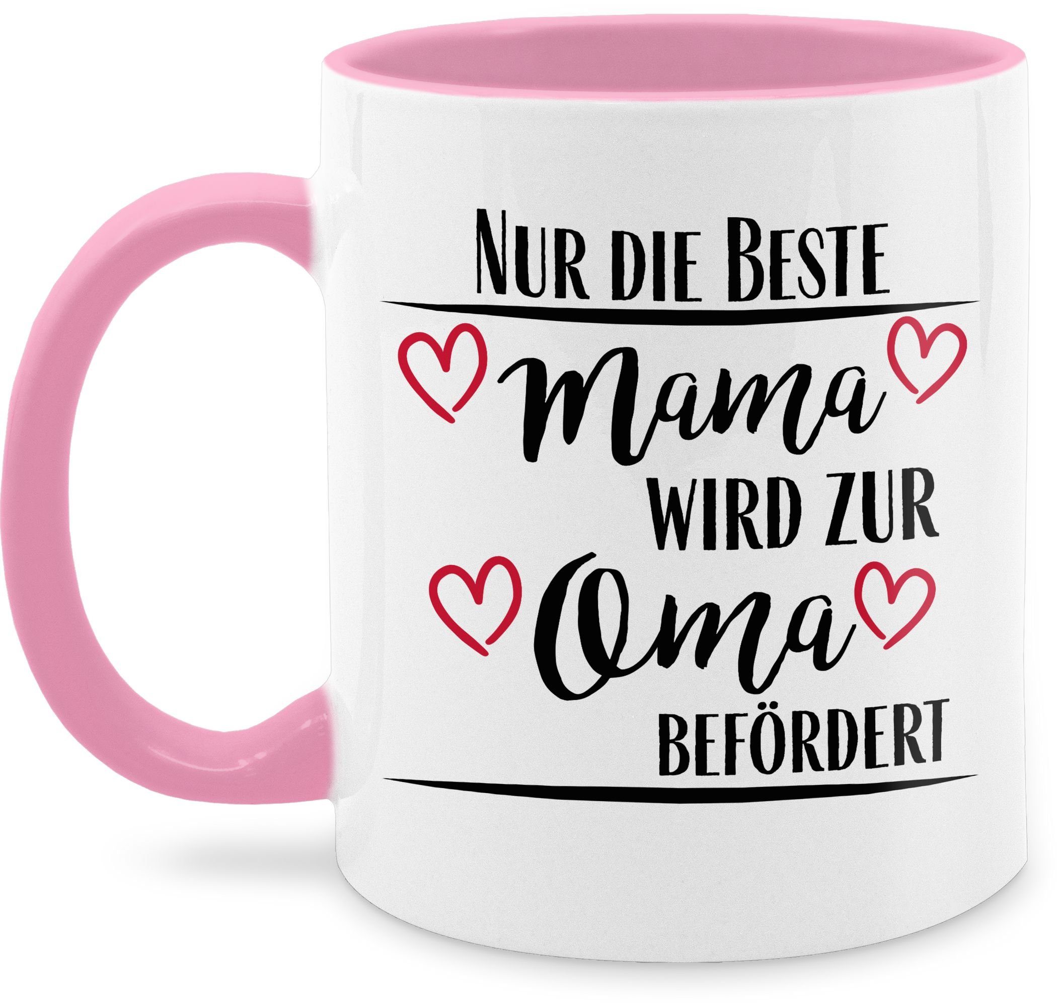 Shirtracer Tasse Beste Mama wird zur Oma befördert - Schwangerschaft verkünden Omi, Keramik, Oma Großmutter 3 Rosa