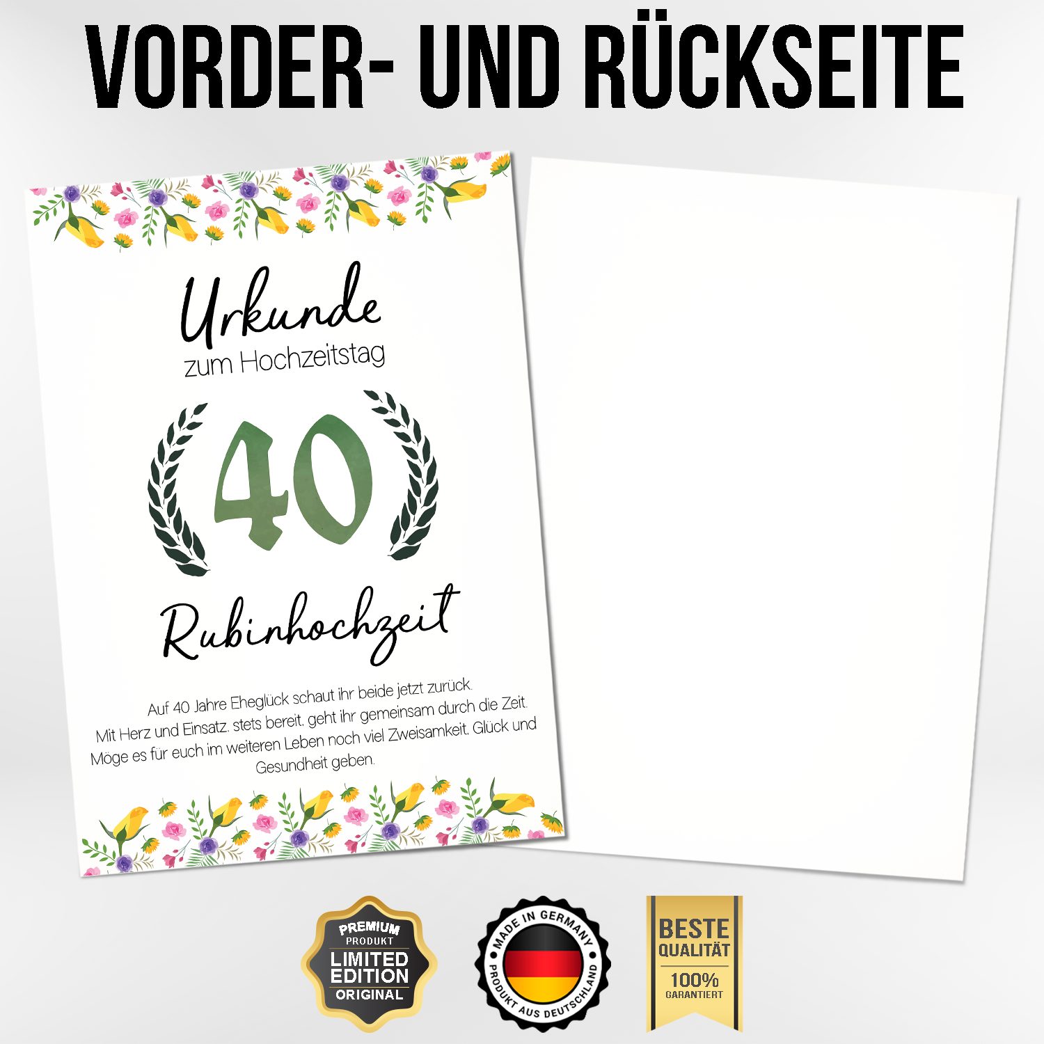Tigerlino Poster 40. Hochzeitstag Geschenk Urkunde günstig online kaufen
