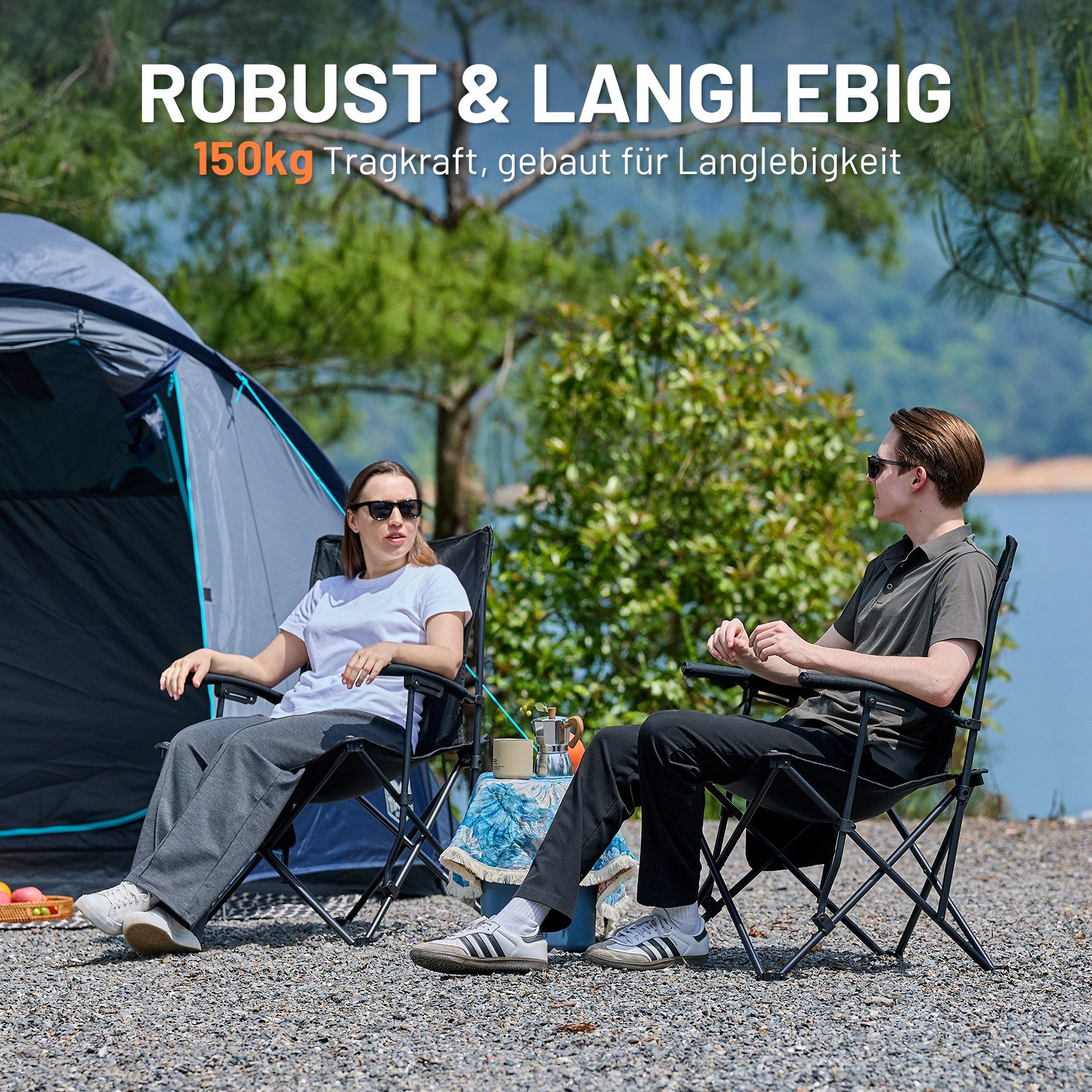 TIMBER RIDGE Campingstuhl Leichter Klappstuhl, Strandstuhl mit 150 kg Belastbarkeit (1 St), 60cm Sitzbreite mit 115° Rückenlehne