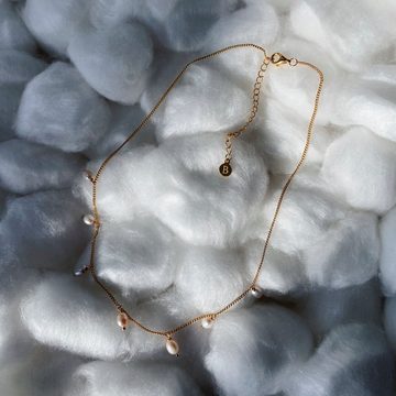 Brandlinger Perlenkette Halskette Mont Blanc, Kette mit kleinen Süßwasserperlen, Silber 925 vergoldet
