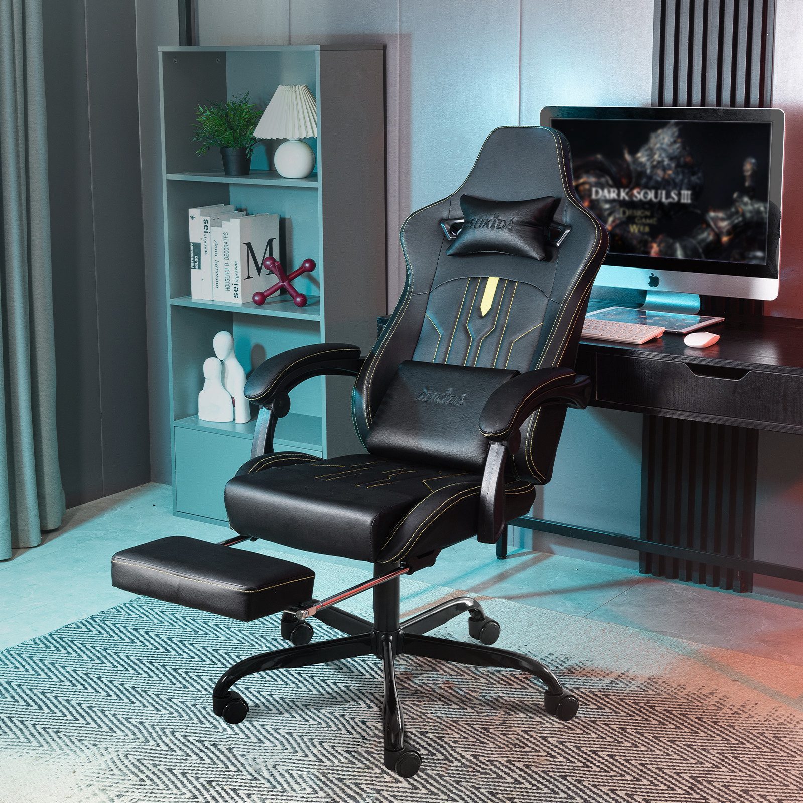 Gaming-Stuhl Ergonomischer Bürostuhl PC Gamer Sessel Chair mit Fußstütze
