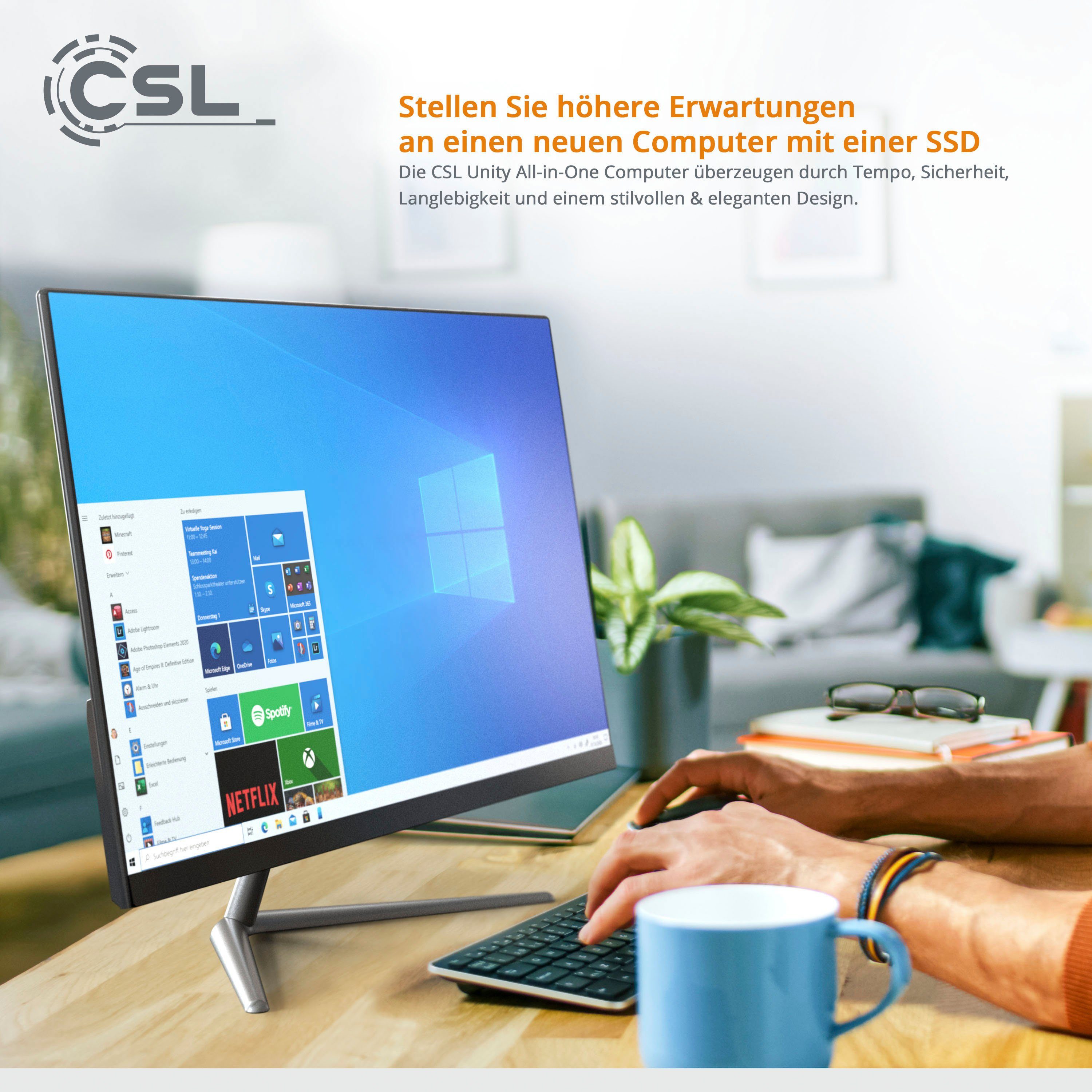 CSL Unity F24-GLS N4120, (23,8 schwarz GB All-in-One Intel mit Zoll, Celeron RAM, 16 UHD 600, Pro Windows SSD) 10 PC Graphics 256 GB