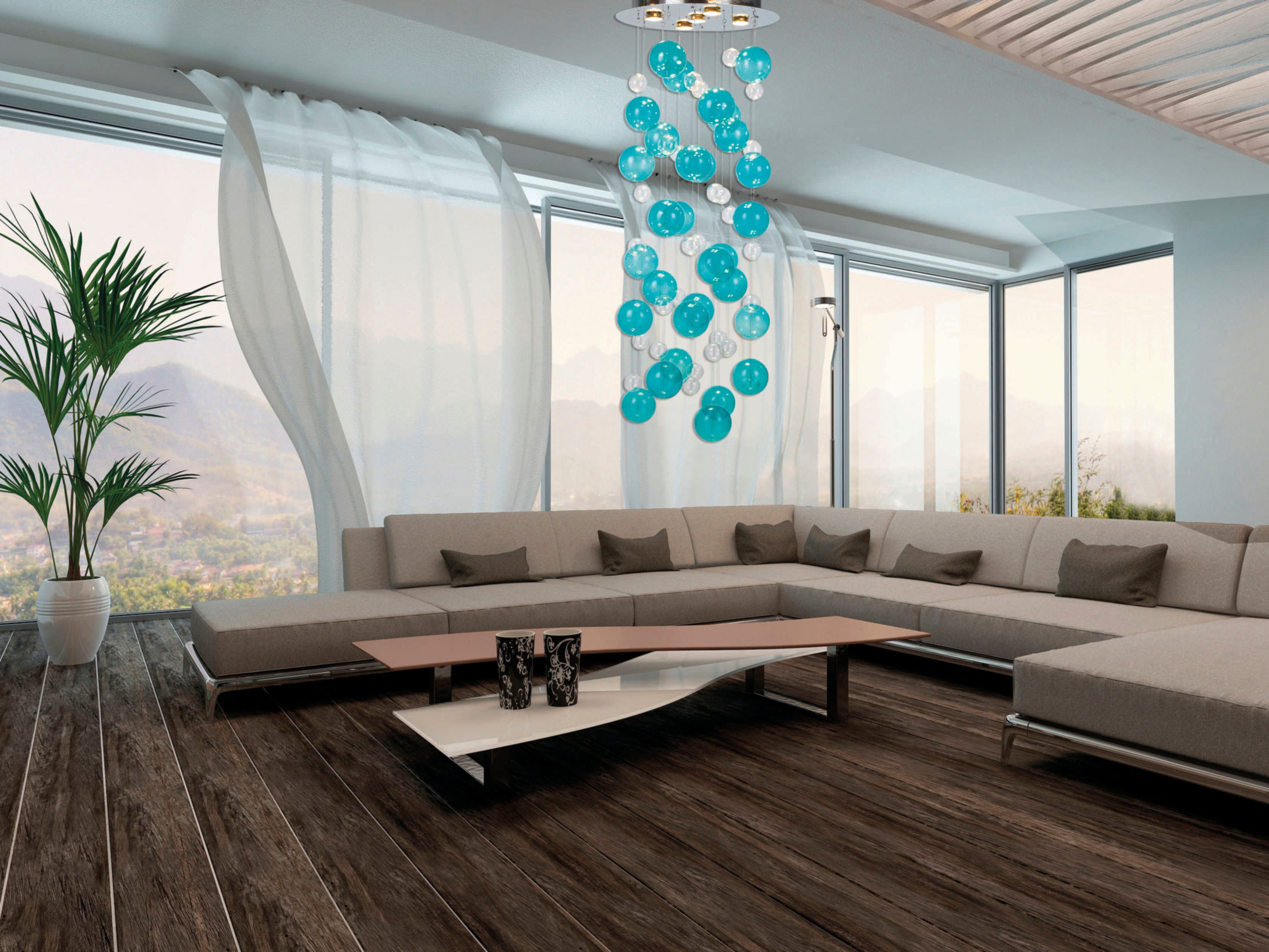 näve LED Pendelleuchte Explosion, LED wechselbar, Warmweiß, kleine und große bunte Glaskugeln, inkl. GU10 Leuchtmittel warmweiß