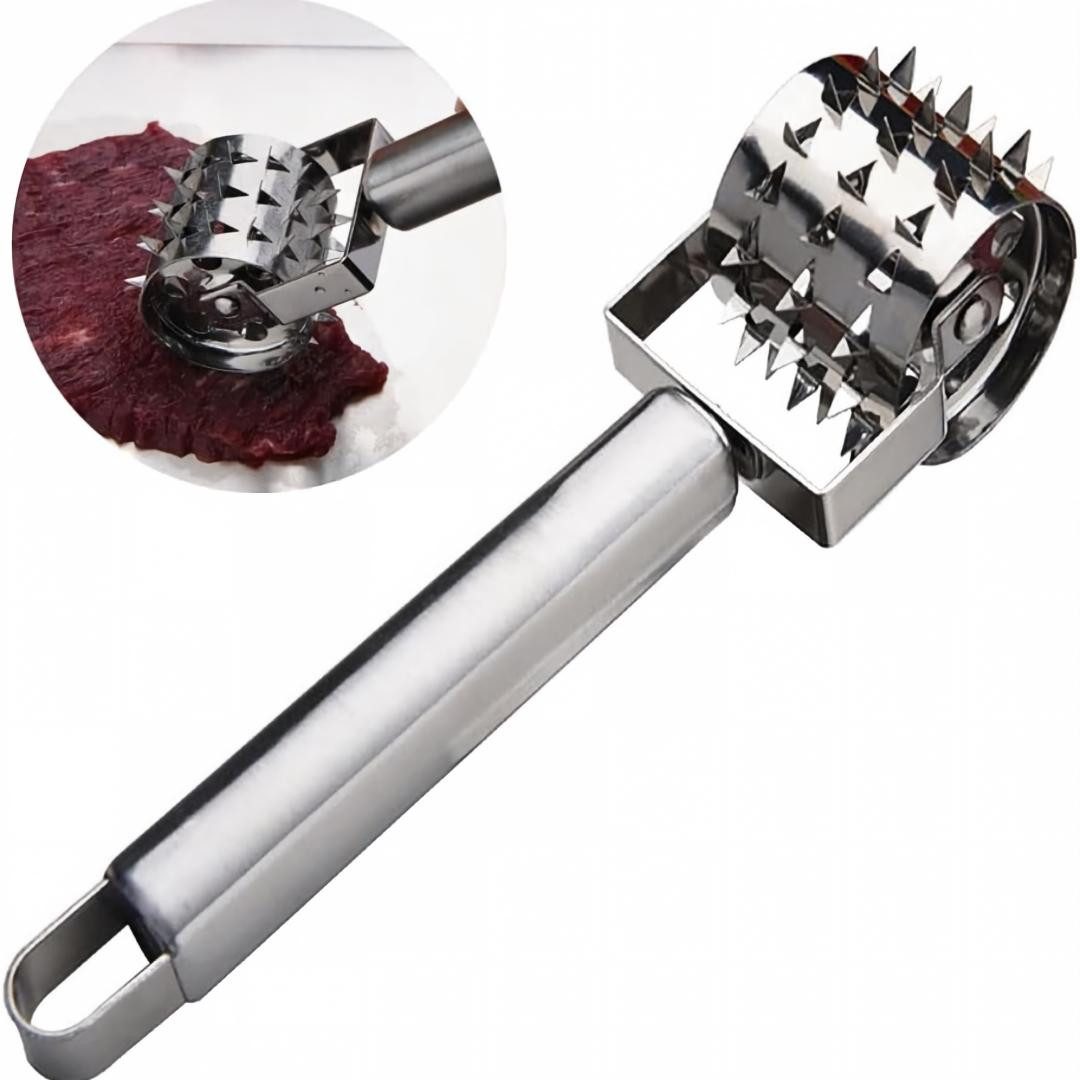 AURIVION Fleischhammer Fleischklopfer aus Edelstahl für Steak & Fleischzubereitung, Steak Roller aus Edelstahl für zartes Fleisch