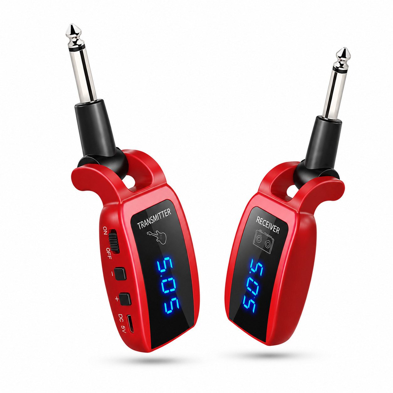 Tekoo Kabelloses UHF Gitarrensystem Sender Empfänger 50m Akku Audio-Adapter 6,35-mm-Klinke, 3,5-mm-Klinke, USB-A zu 6,35-mm-Klinke, USB, UHF-Funkübertragung mit bis zu 50 m Reichweite