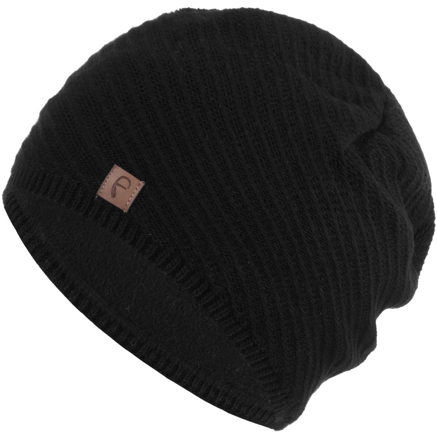 Strickmütze gefüttert Mütze Wintermütze Damenmütze Beanie Strickmütze Damen Faera Haube schwarz