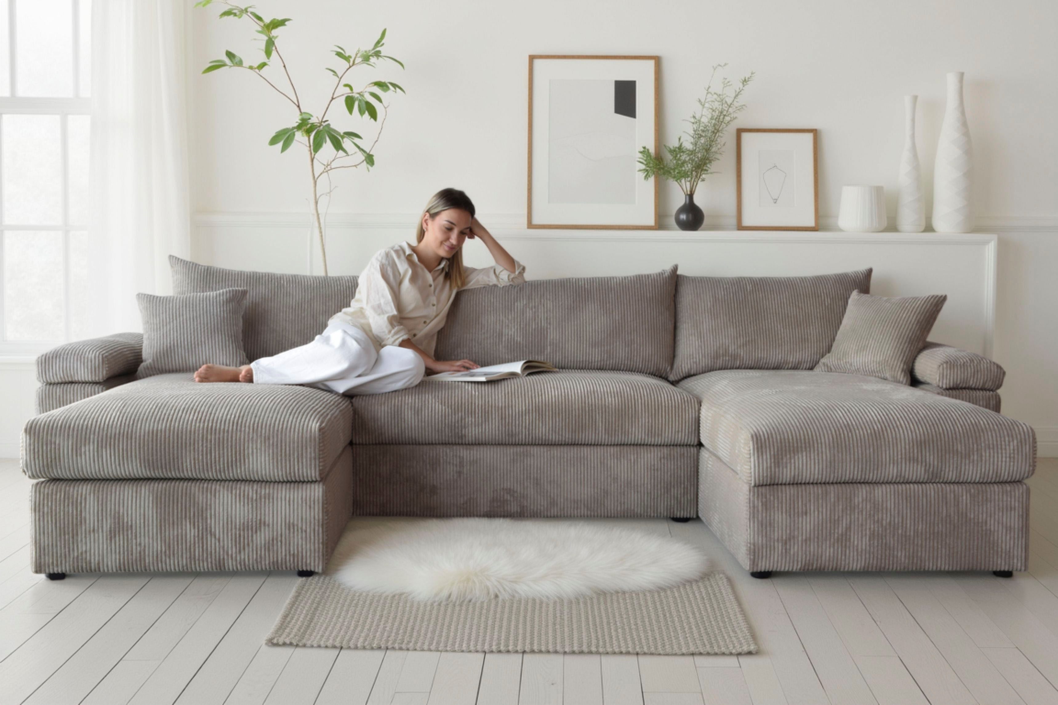 OTTO home Wohnlandschaft Cosy U-Form, B: 309 cm, Sitzaufbau im Sandwich-Federkern, 2 Zierkissen, Mega-Sofa, Cord oder Struktur weich, Kaltschaumauflage