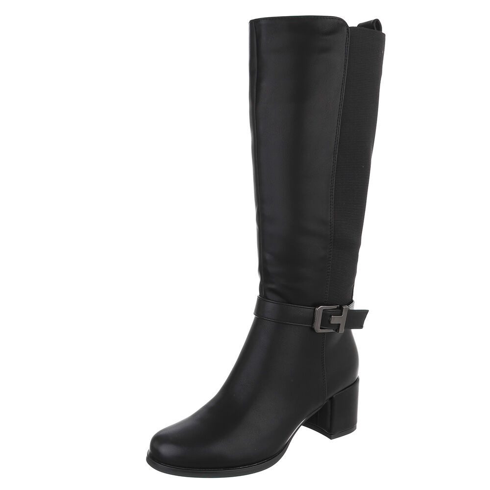 Ital-Design Damen Kniehohe Stiefel mit Blockabsatz und Schnalle Stiefel (92392303) Blockabsatz Stiefel in Schwarz