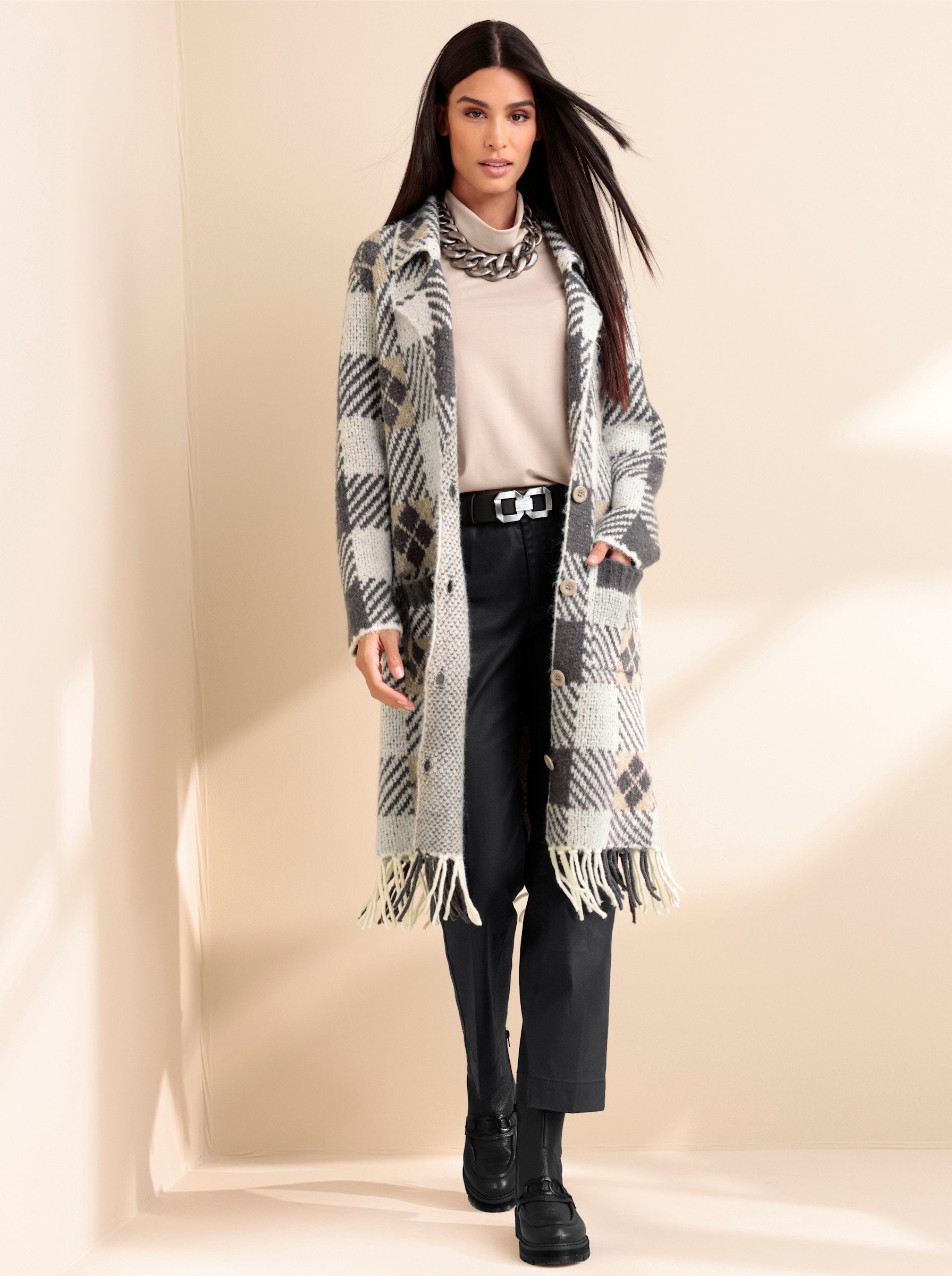 heine Strickjacke Long-Strickjacke Langarm Jacquard