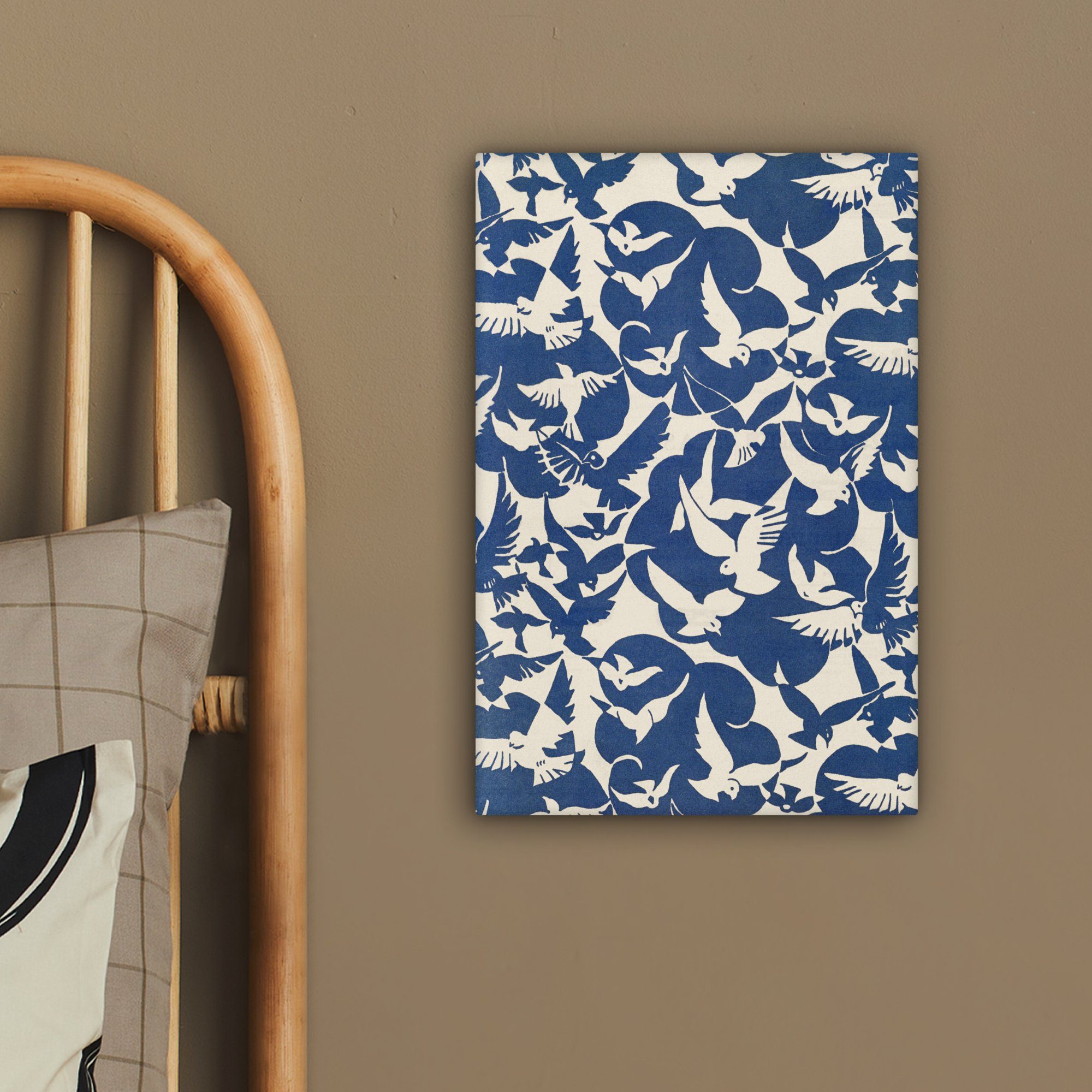 Weiß, bespannt Blau Muster St), Vögel Leinwandbild 20x30 Gemälde (1 - Zackenaufhänger, fertig cm - inkl. - OneMillionCanvasses® Gemälde,