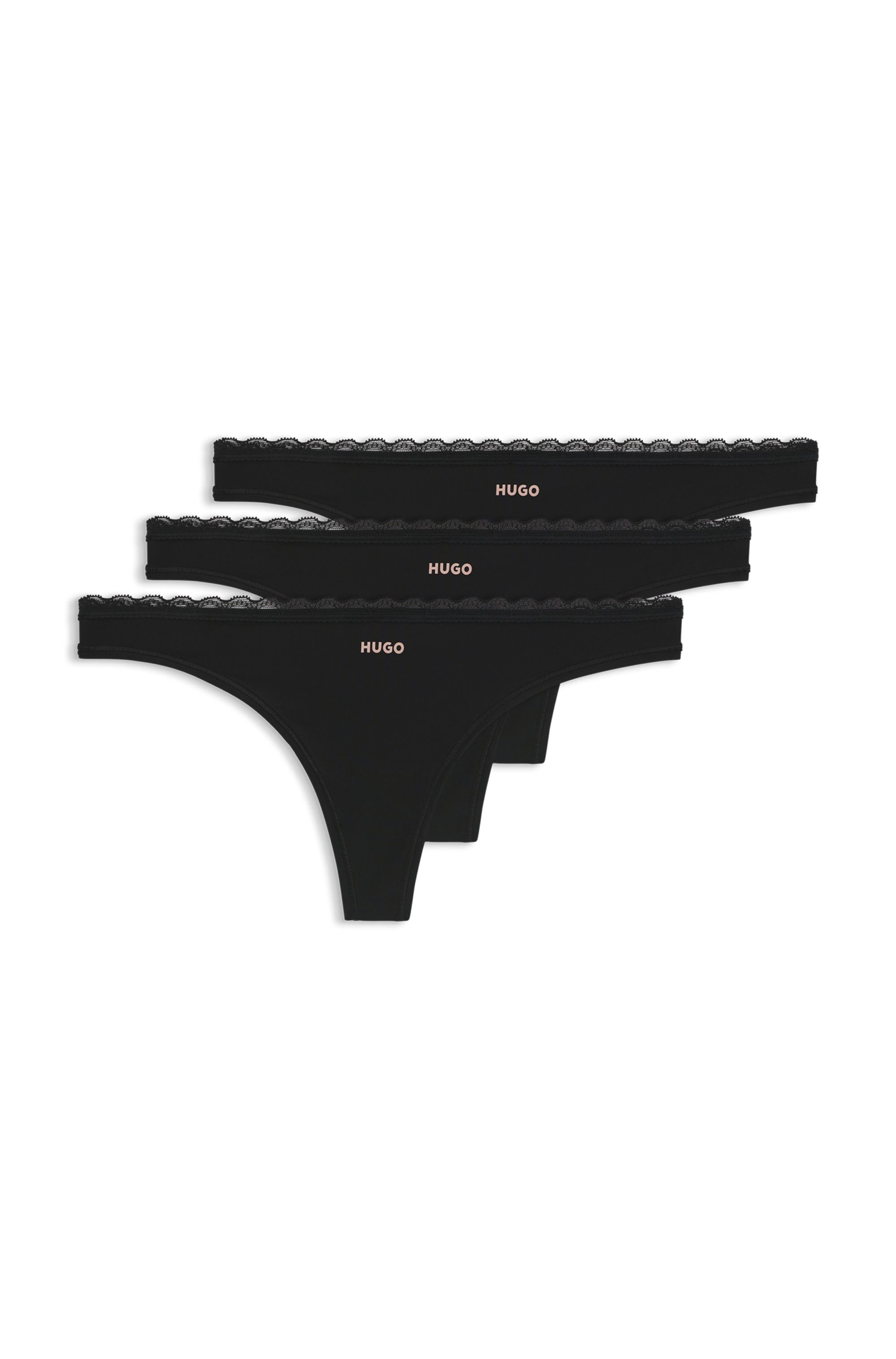 HUGO String TRIPLET MICRO (3-St) mit niedriger Bundhöhe und tonalem Spitzenbesatz