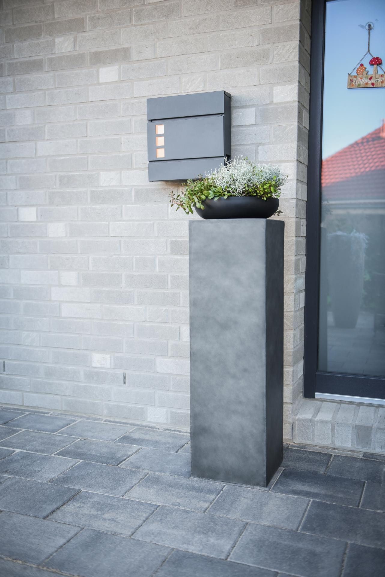 VIVANNO Blumenständer Fiberglas PODEST Säule - Kaltgrau Beton-Design (1 St), 30x30x100 cm