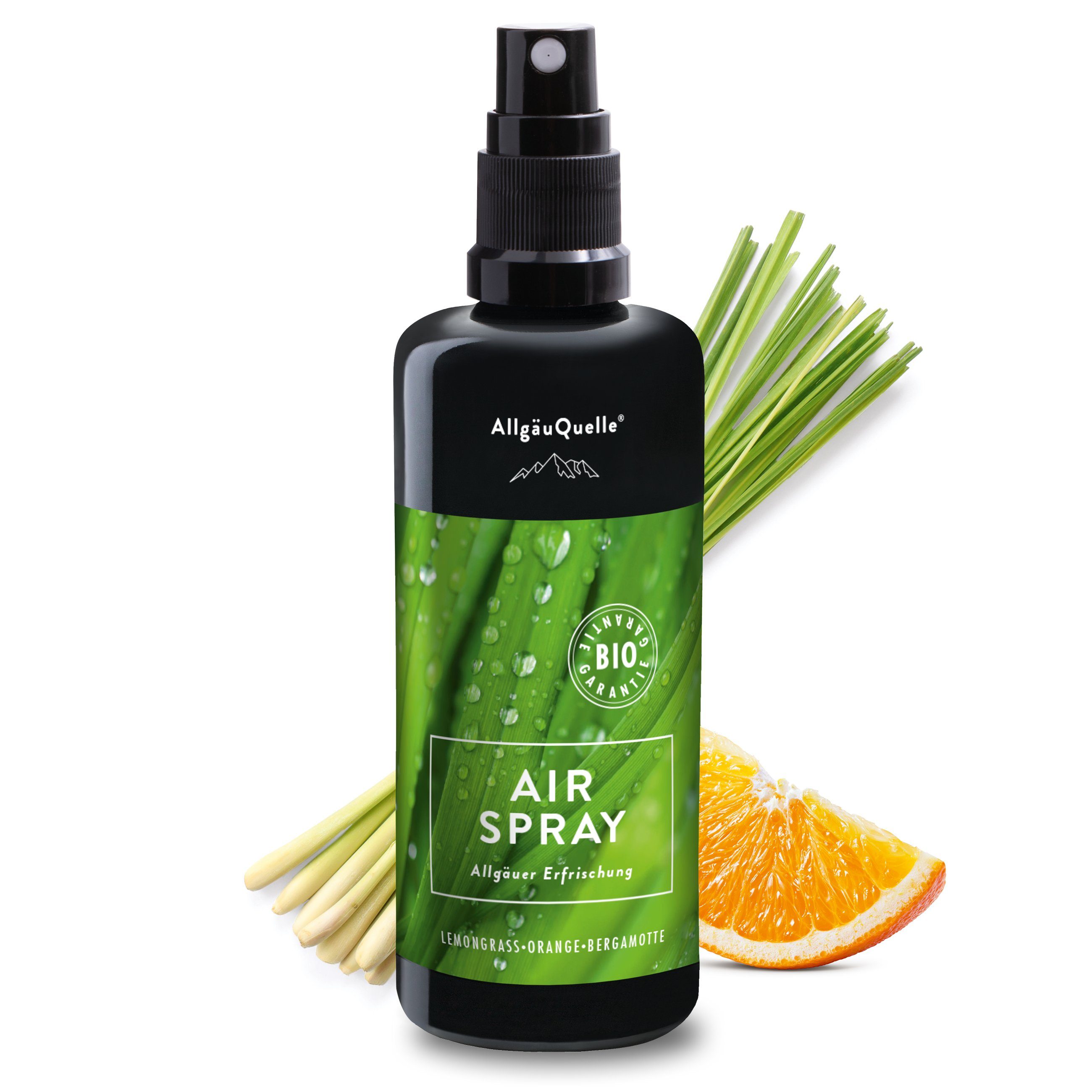 Allgäuquelle Raumduft Bio AirSpray Allgäuer Erfrischung Raumduft (1 x 100ml), mit Lemongrass, Orange und Bergamotte