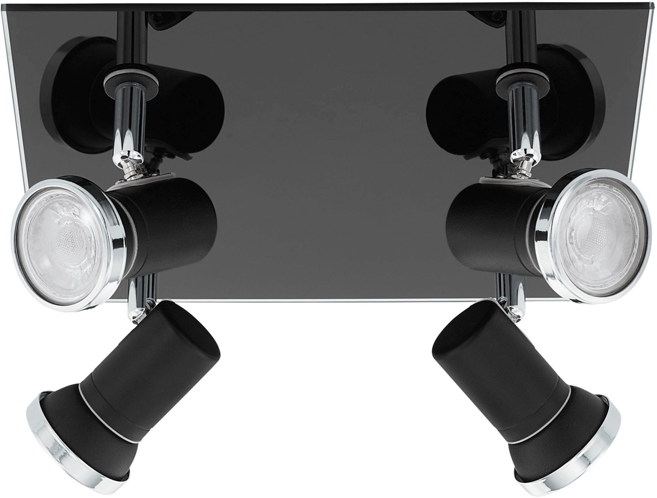 EGLO Deckenleuchte Tamara 1 Deckenlampe, Deckenstrahler, Stahl, Glas, GU10, IP44, Lampe, LED fest integriert, Spot - L24 x B26 cm - schwarz, chrom - 4X2,8W inkl.