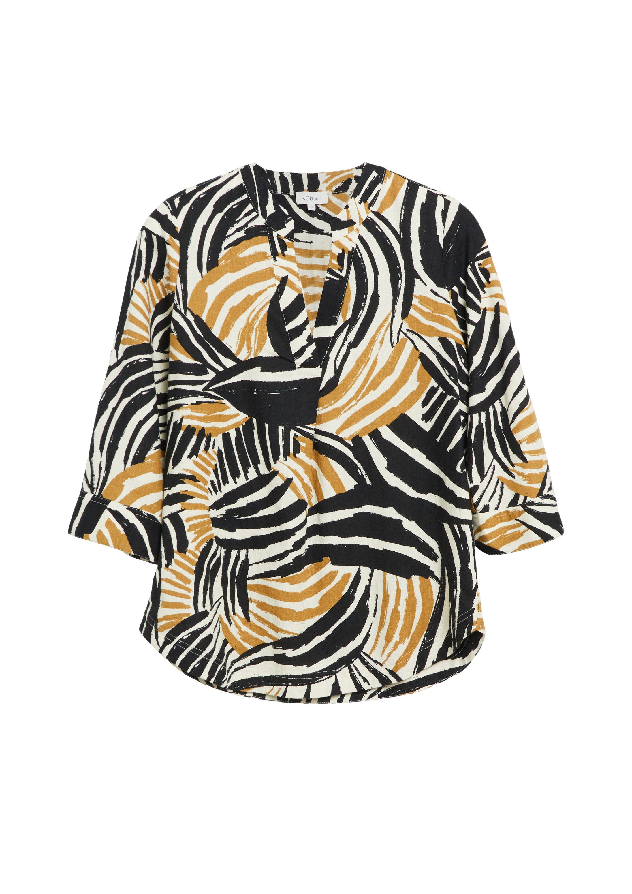 s.Oliver Kurzarmbluse Bluse Leinenmix-Bluse mit Turn-up