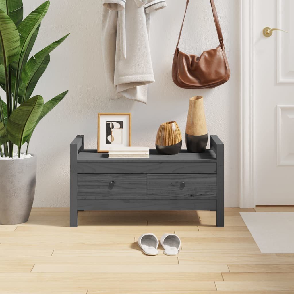 furnicato Truhenbank Flurbank aus massivem Kiefernholz 80 x 40 x 43 cm, Grau, Sitzbank mit zwei Schubladen für Stauraum im Eingangsbereich
