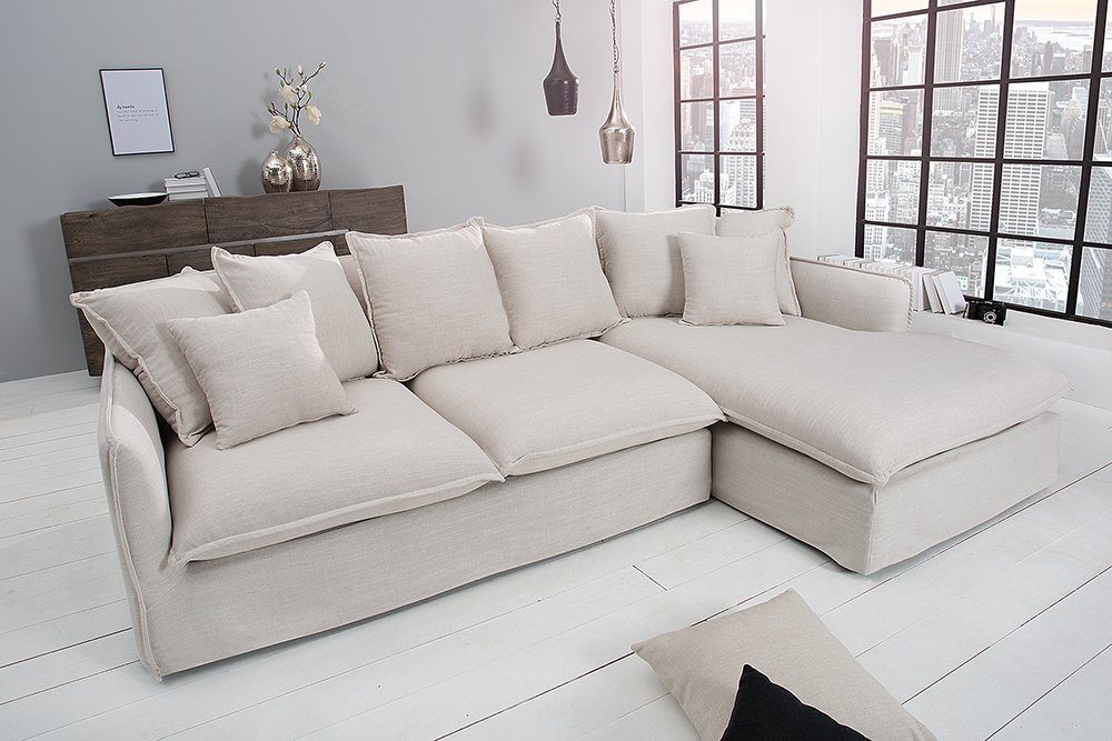 riess-ambiente Ecksofa HEAVEN 255cm natur, 1 · Landhausstil Leinen Wohnzimmer · Einzelartikel mit · Teile, Kissen