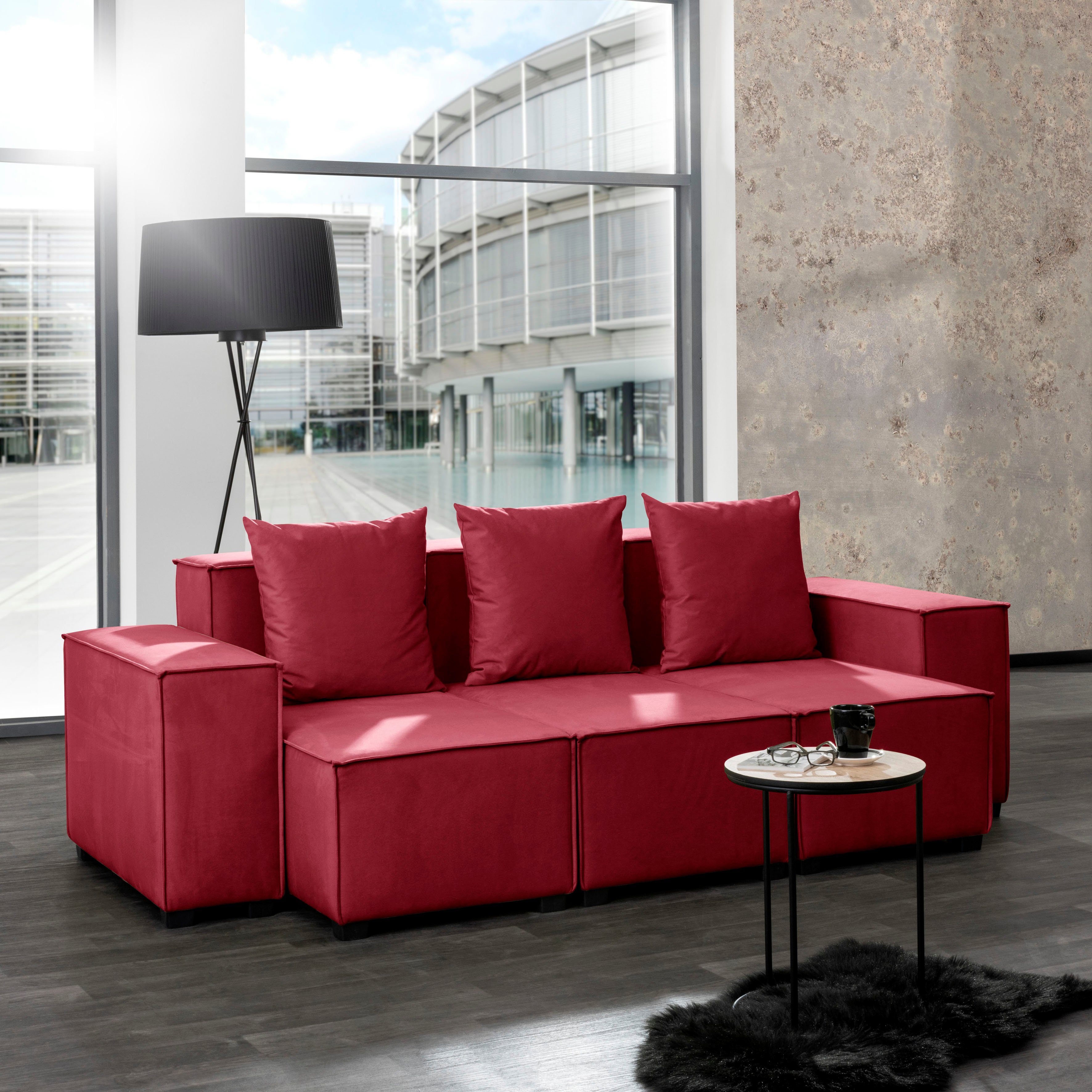 Max Winzer® Wohnlandschaft MOVE, Set, Sofa-Set 02 aus 8 Sitz-Elementen, inklusive 3 Zierkissen, kombinierbar rot