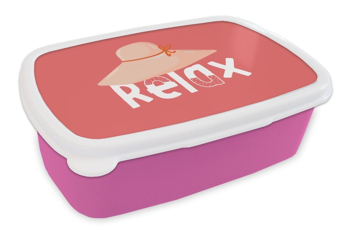 MuchoWow Lunchbox Hut Kunststoff Weiß Kinder, - Brotdose Brotbox Mädchen, Kunststoff, für Snackbox, rosa Sommer, - (2-tlg), Erwachsene