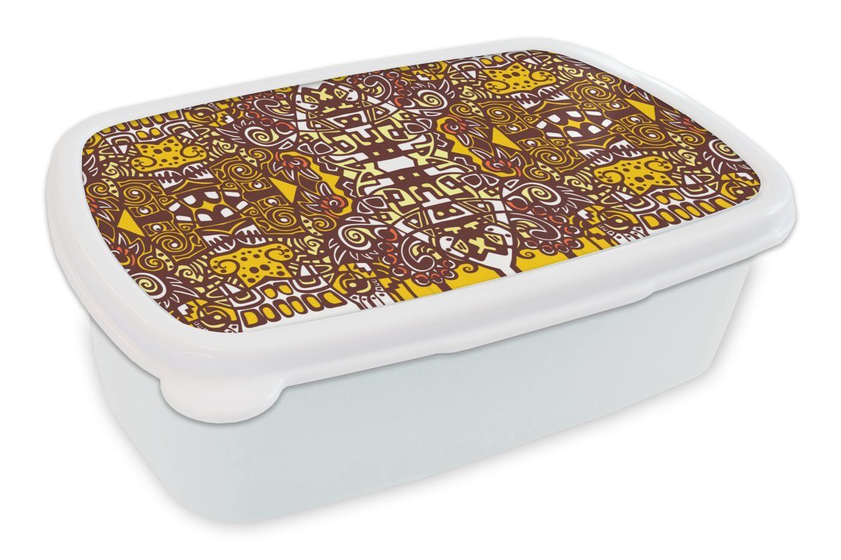 MuchoWow Lunchbox Muster - Azteken - Mexiko, Kunststoff, (2-tlg), Brotbox für Kinder und Erwachsene, Brotdose, für Jungs und Mädchen weiß