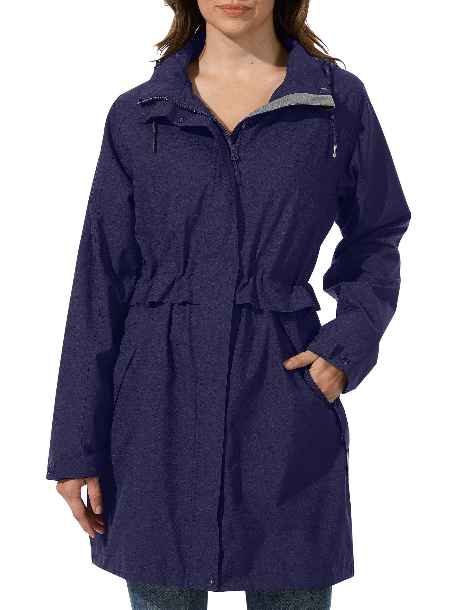 ATLASLAVA Regenjacke Damen mit Kapuze – wasserdicht & atmungsaktiv, Größen S–2XL Übergangsjacke Trenchcoat für Frühling und Herbst