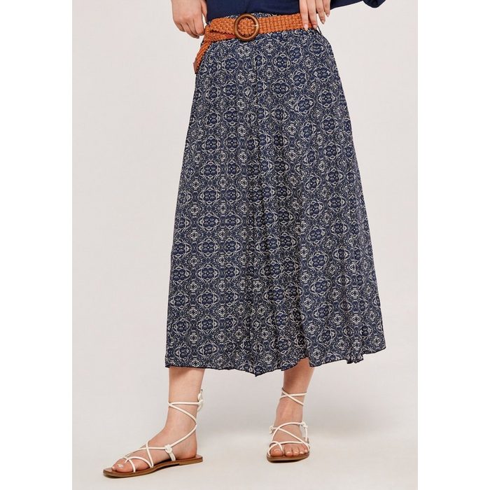 Apricot Sommerrock Mosaic Crinkle Belted Skirt (2-tlg. mit abnehmbarem Gürtel) mit Flechtgürtel