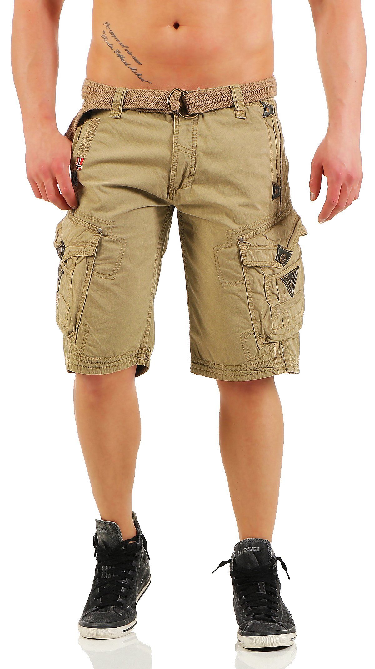 Gürtel) Herren abnehmbarem Geographical Shorts, Beige / Norway Cargoshorts kurze (mit Hose, unifarben camouflage G-PERLE Shorts