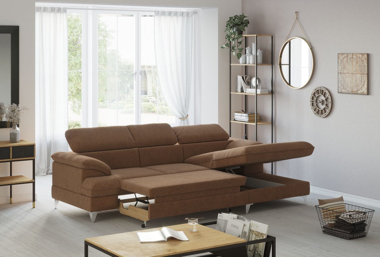 COTTA Ecksofa David, mit Bettfunktion, Bettkasten, verstellbaren Kopflehnen