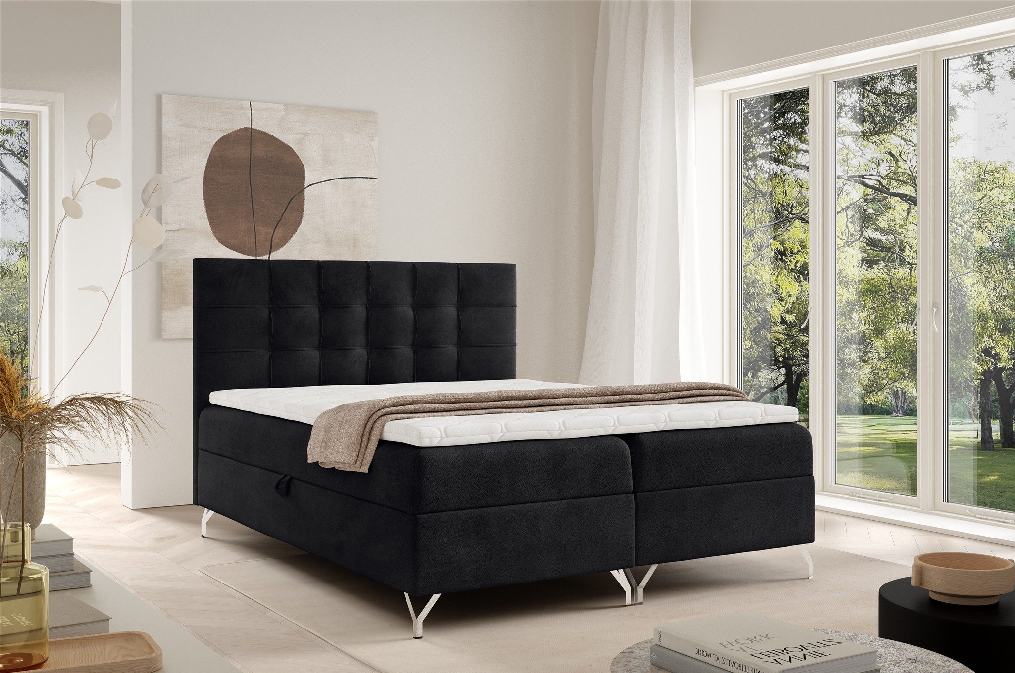 Fun Möbel Boxbett Schlafzimmerbett MERSIN PREMIUM in Strukturstoff Coral (inkl. Topper, Kopfteil gepolstert, auch mit Bonellfederkernmatratze erhältich), inkl. 2 x Bettkasten