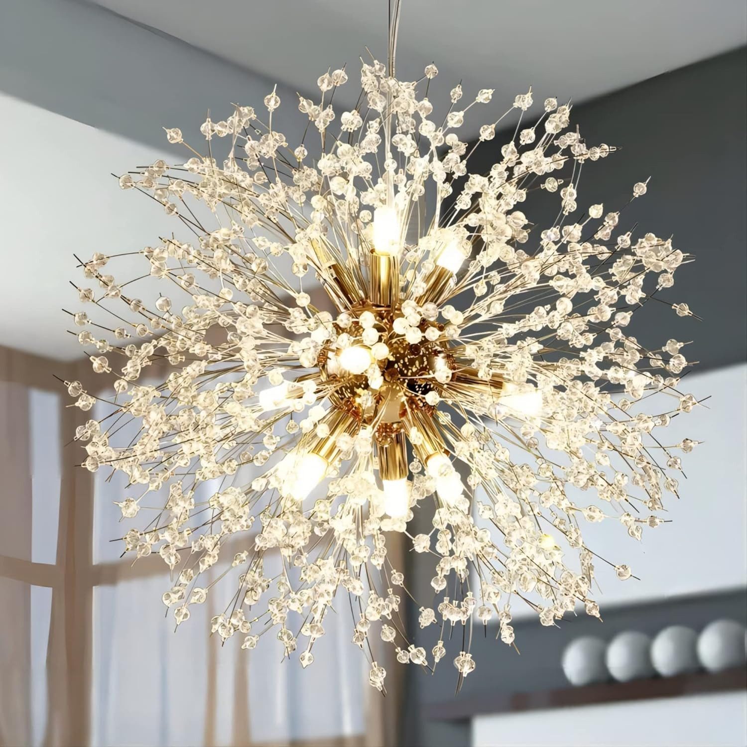 POPOLIC LED Pendelleuchte Gold Löwenzahn Hängeleuchten,Höhenverstellbar günstig online kaufen