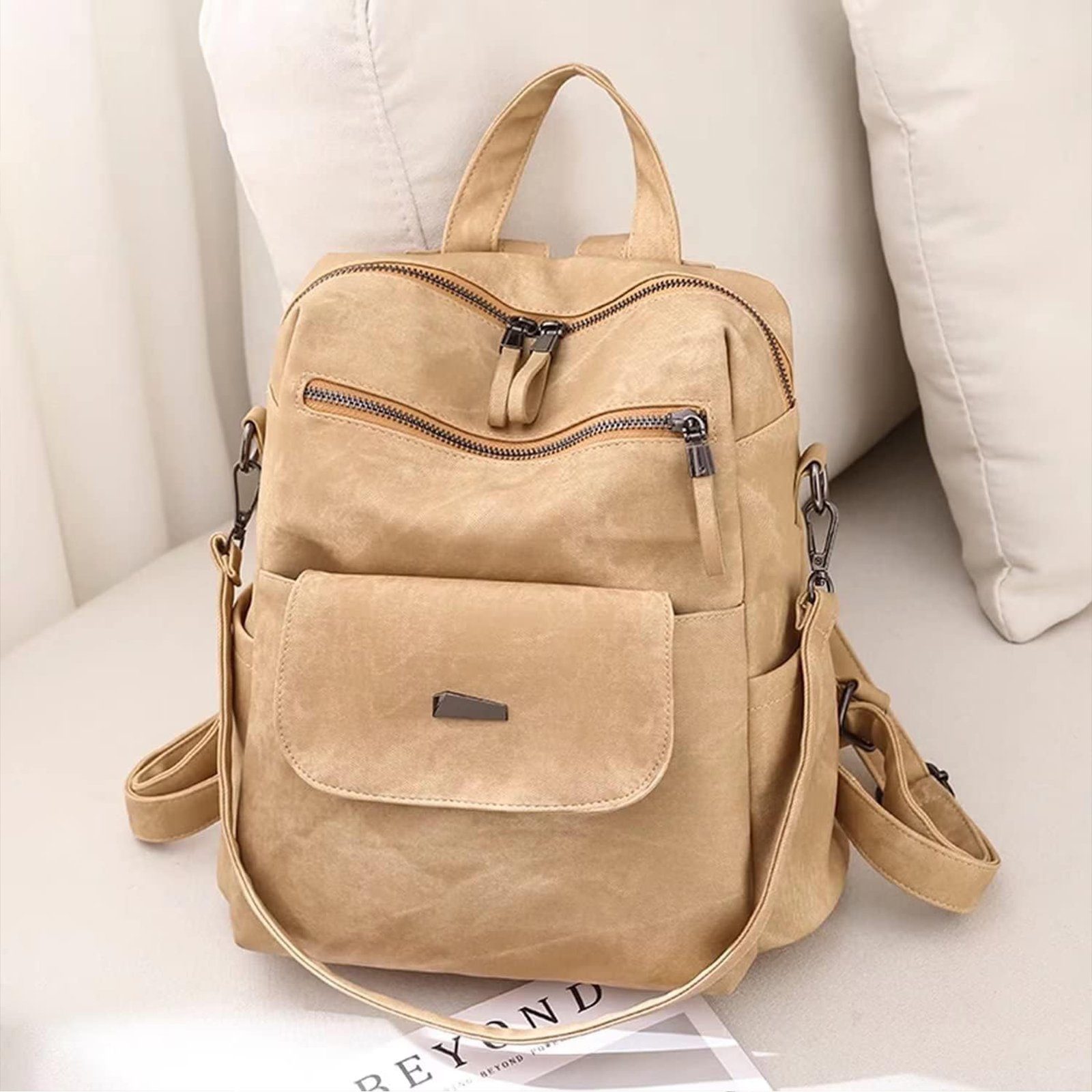 Schultertasche, Schulrucksack Laptoprucksack Tasche, OKWISH Arbeit Business (30x28x15 für Herren Teenager Leder Laptop Notebook Schule Khaki Rucksack), Lederrucksack Reiserucksack Jungen CM, Reisen Freizeit Damen Rucksack Vintage,