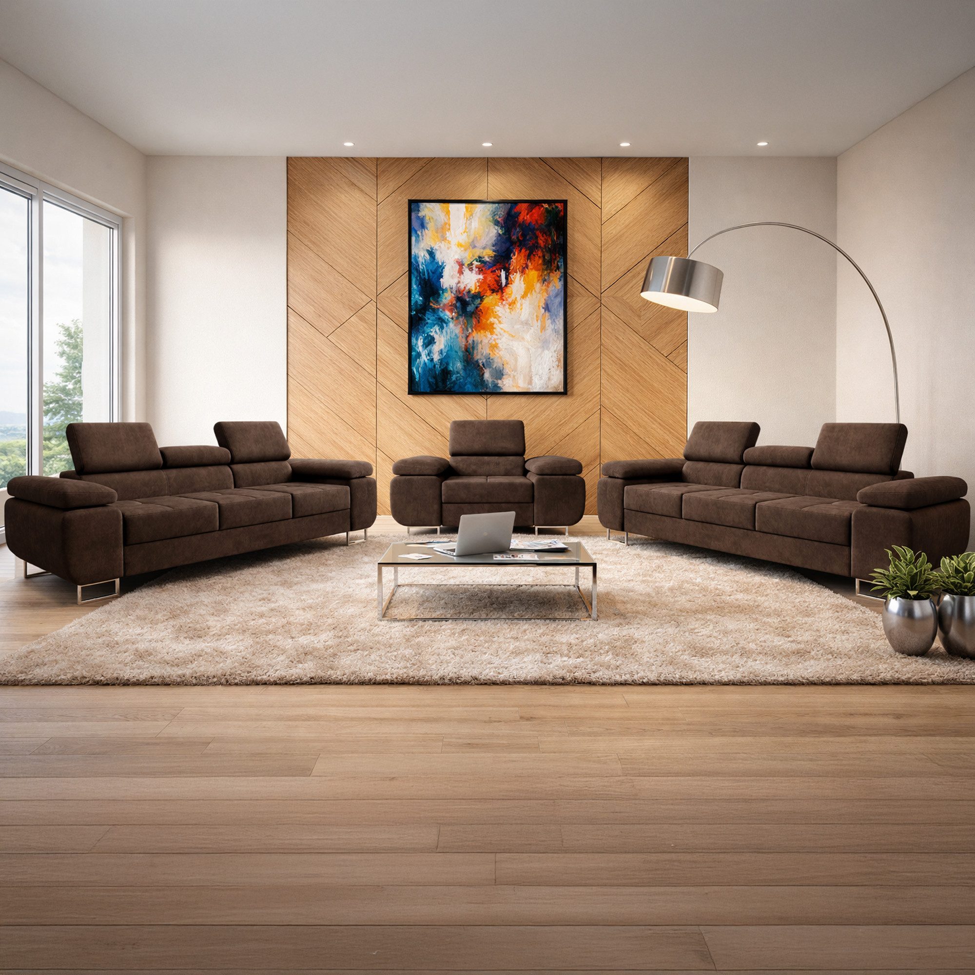 M-Punkt24 Polstergarnitur Sofa Wohnlandschaft DUBAI, (3-3-1, mit Bettfunktion, XL Sofa-Set, Bigsofa, Samt, Braun), Bestehend aus 3-Sitzer mit Bettfunktion, Sess – Bild 3 von 5