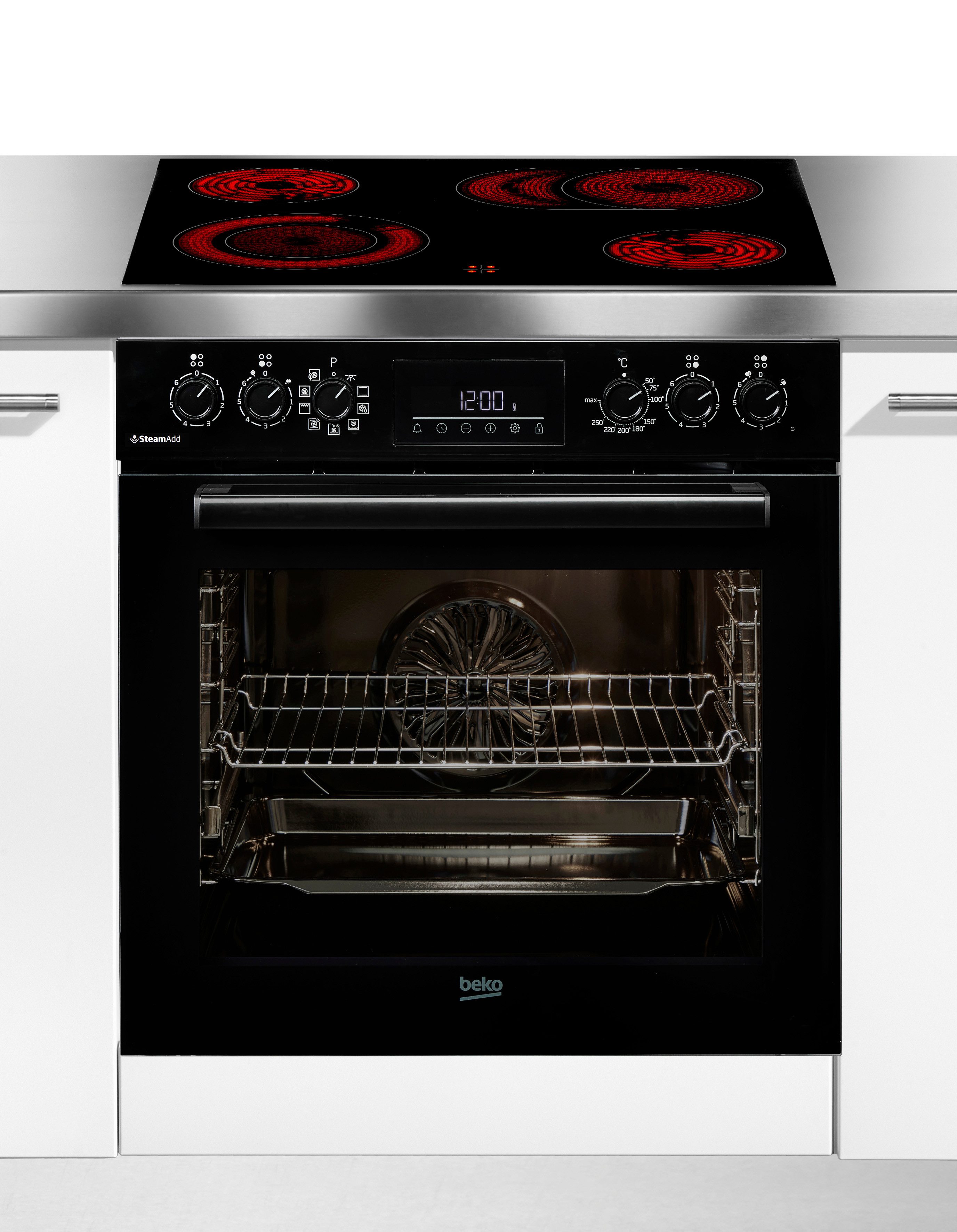 BEKO Elektro-Herd-Set BBUMA1132, mit 1-fach-Teleskopauszug, SteamShine, Knusprige Ergebnisse mit wenig Fett mit der AirFry-Funktion