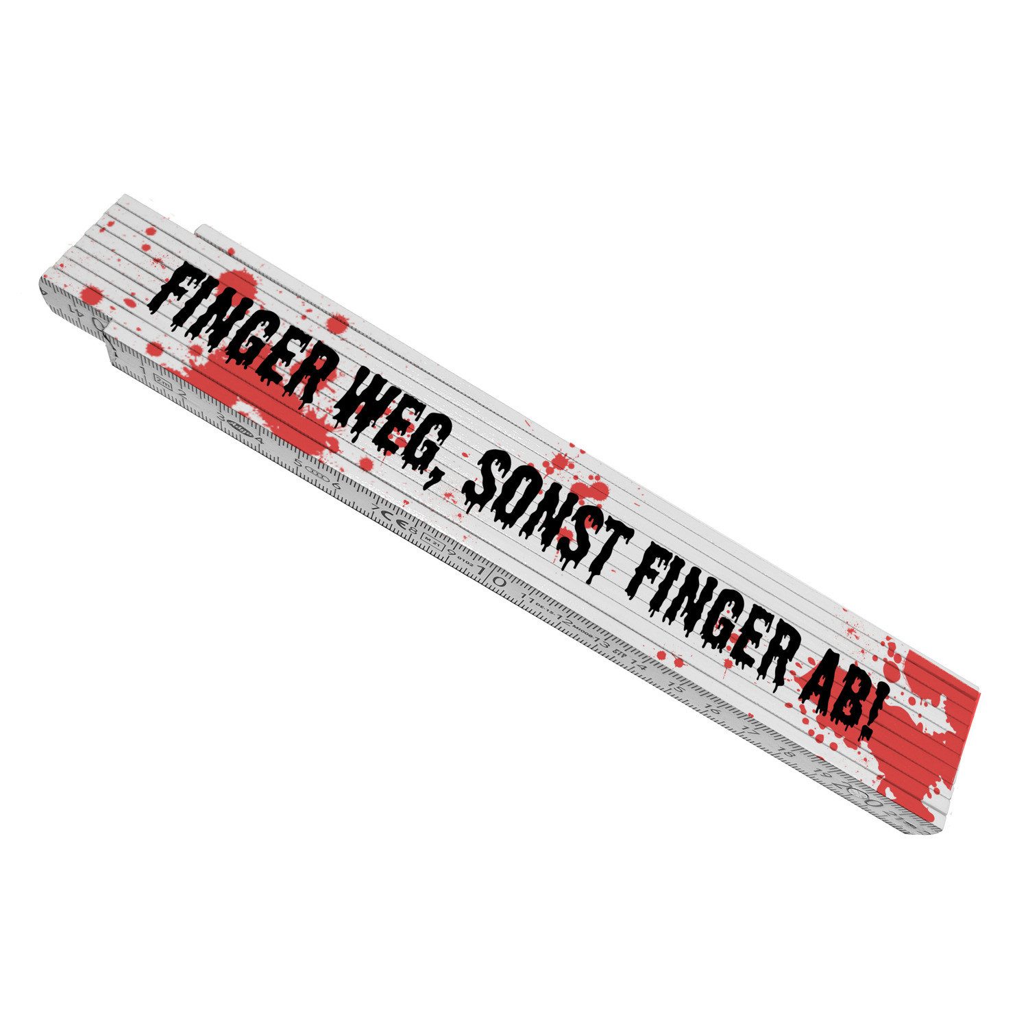 speecheese Zollstock Blutspritzer Meterstab aus Holz mit Spruch Finger