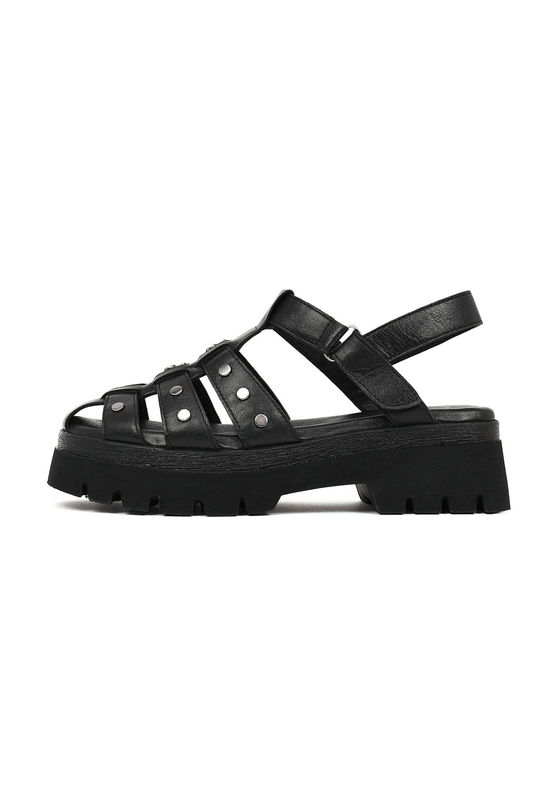 Derimod Sandalen aus Leder Sandale Echtes Leder, Lederfutter, Klobige Sohle, Nieten-Detail
